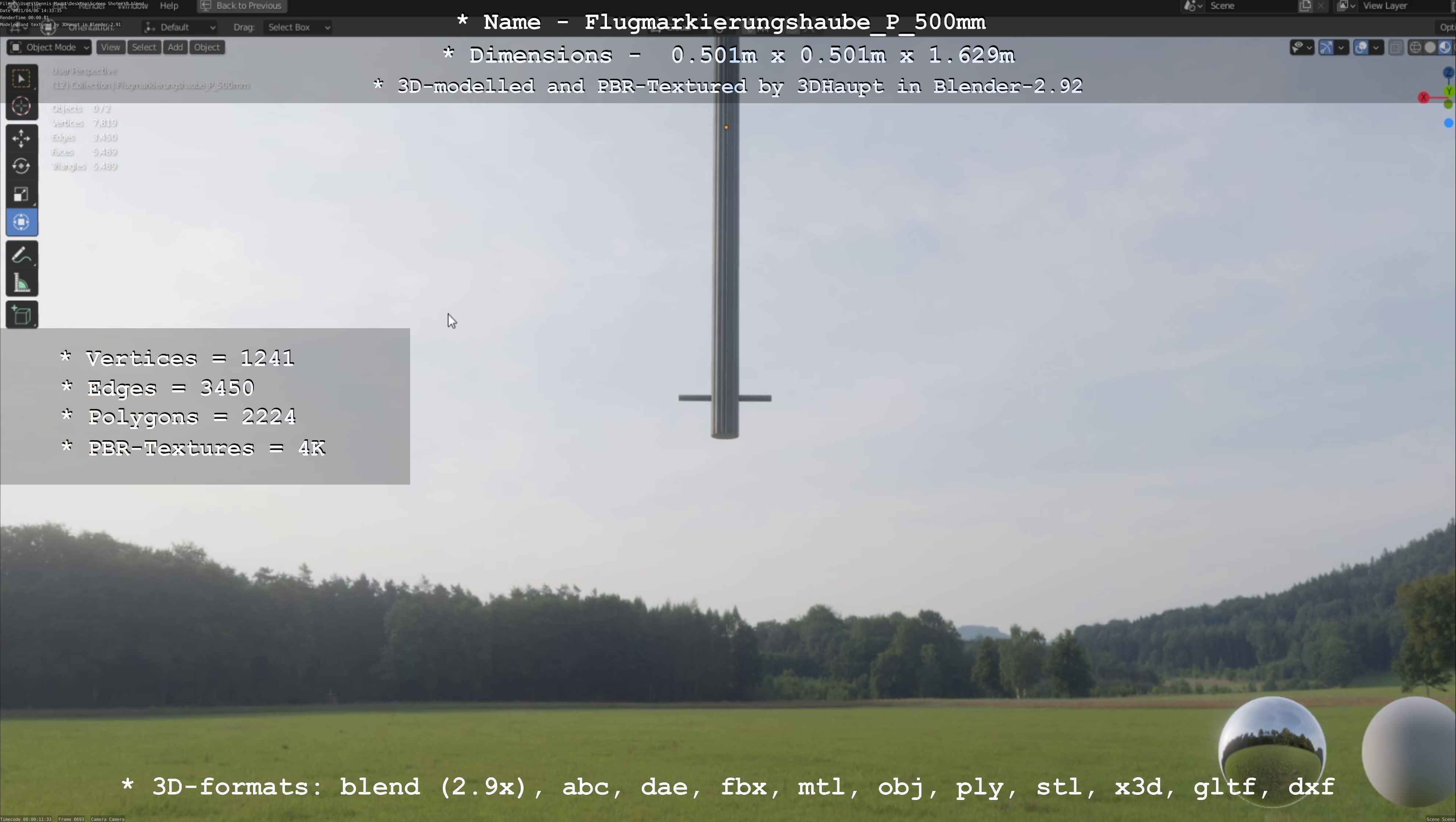 Flugmarkierungshaube mit Aluminiumpfosten 500mm Low-poly 3D model_41