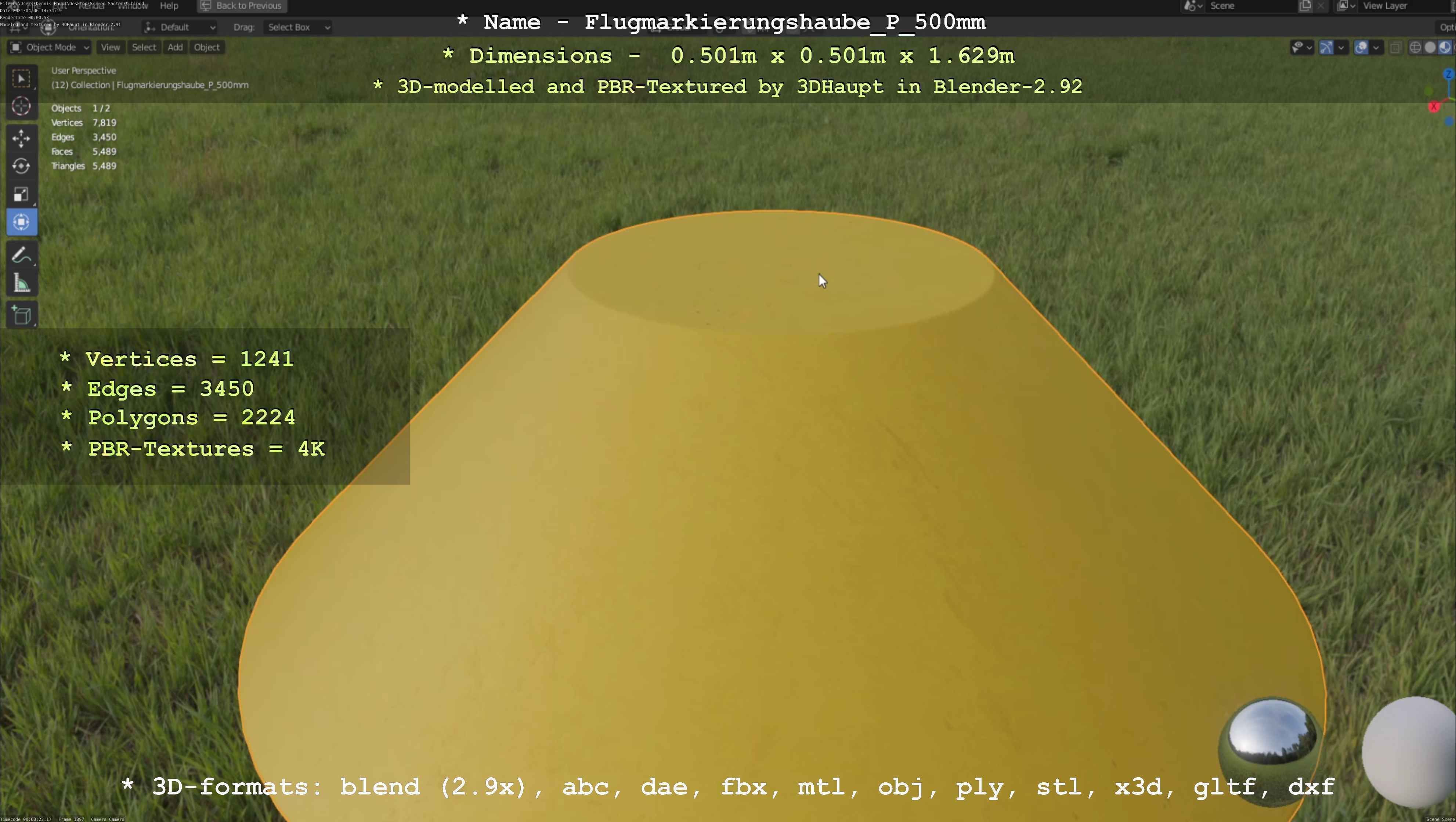 Flugmarkierungshaube mit Aluminiumpfosten 500mm Low-poly 3D model_80