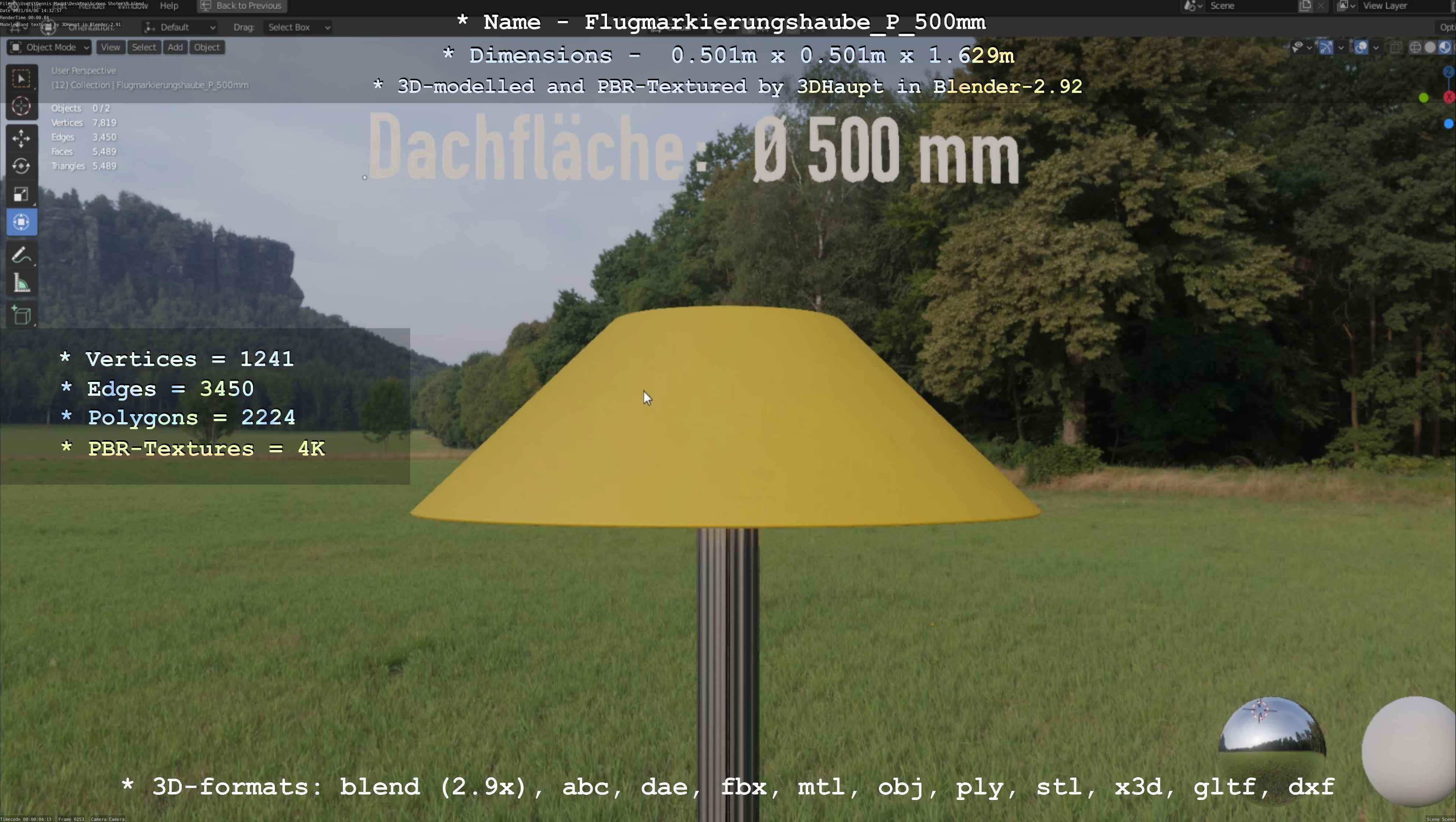 Flugmarkierungshaube mit Aluminiumpfosten 500mm Low-poly 3D model_2