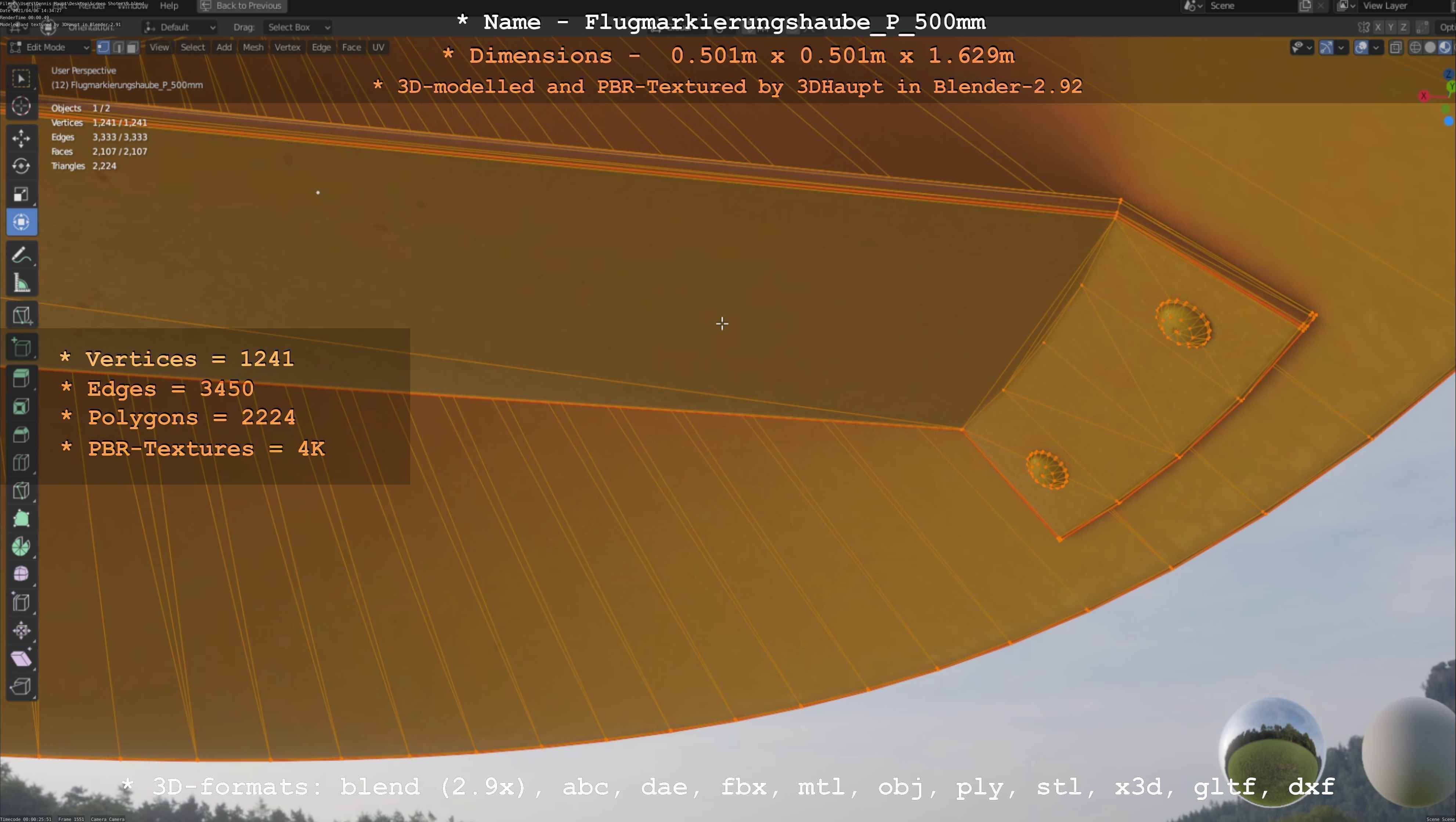 Flugmarkierungshaube mit Aluminiumpfosten 500mm Low-poly 3D model_9