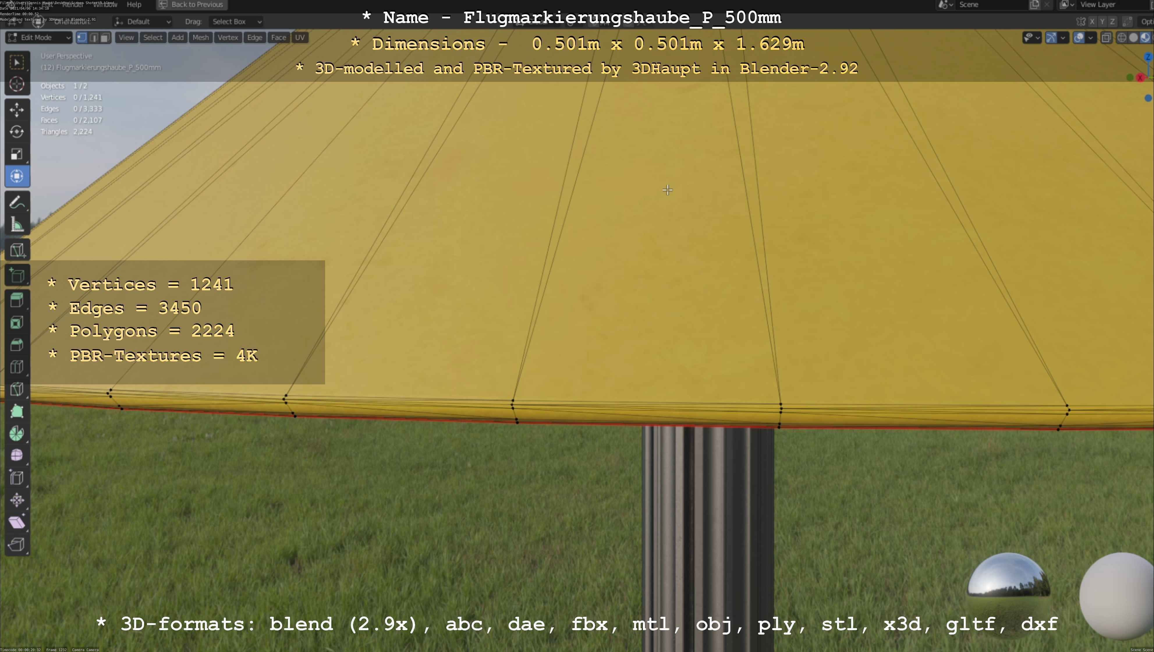 Flugmarkierungshaube mit Aluminiumpfosten 500mm Low-poly 3D model_75