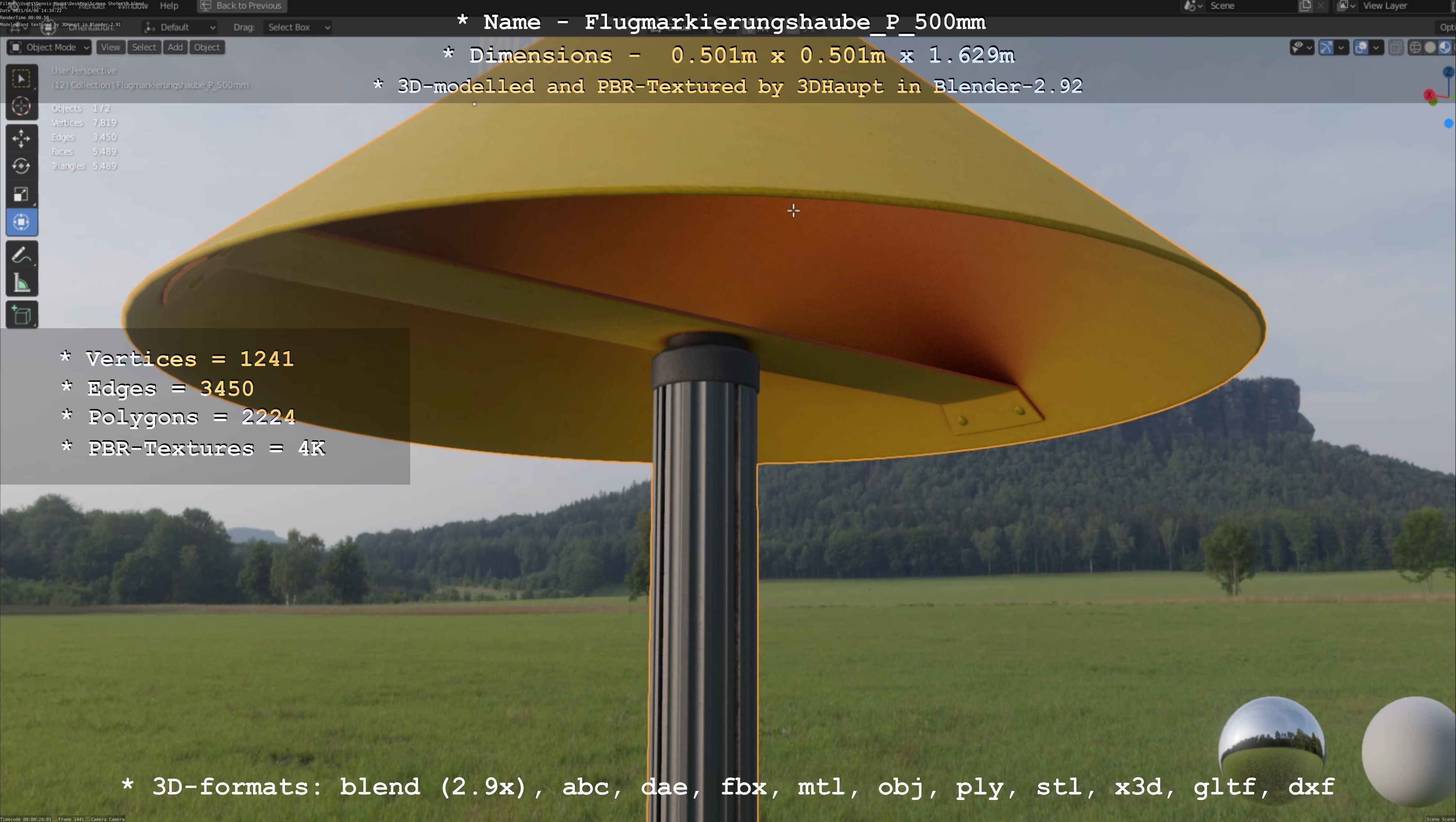 Flugmarkierungshaube mit Aluminiumpfosten 500mm Low-poly 3D model_82