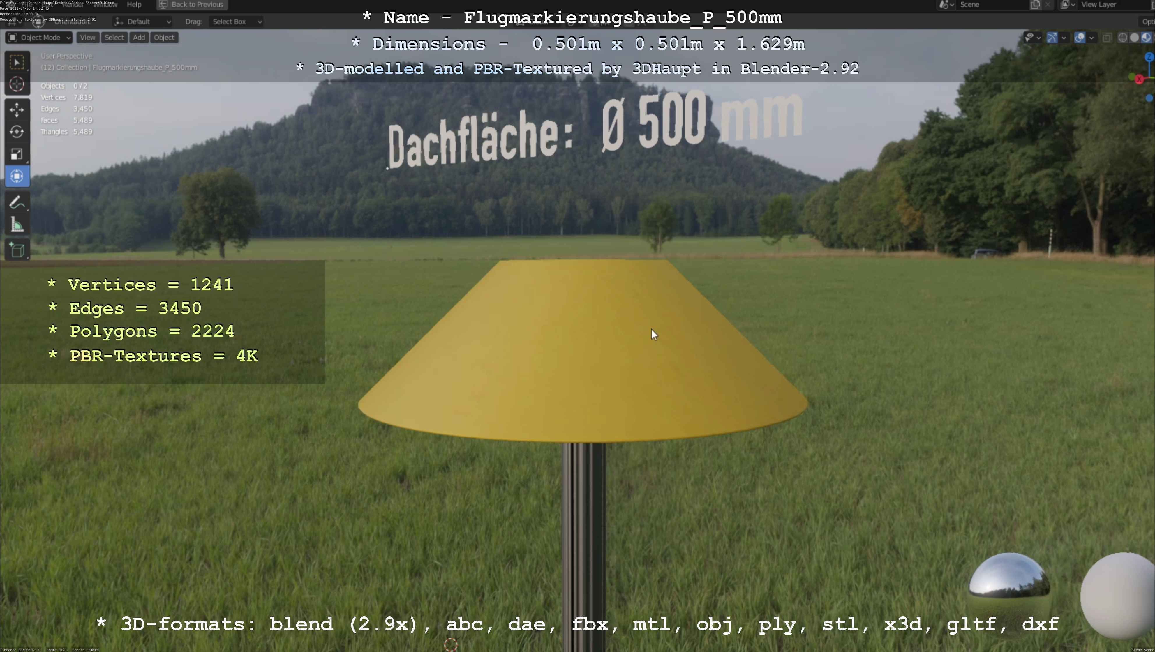 Flugmarkierungshaube mit Aluminiumpfosten 500mm Low-poly 3D model_29