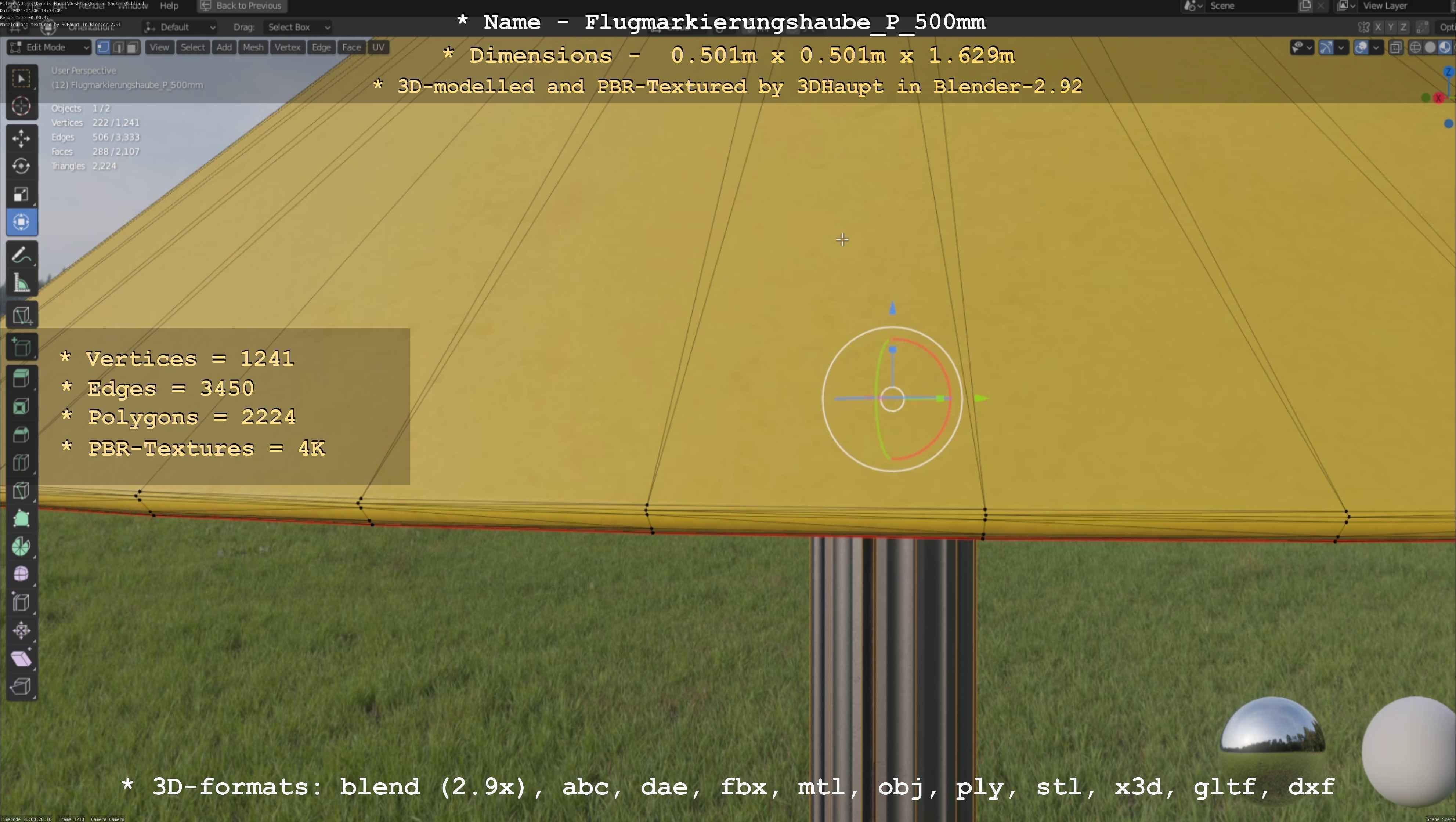 Flugmarkierungshaube mit Aluminiumpfosten 500mm Low-poly 3D model_65