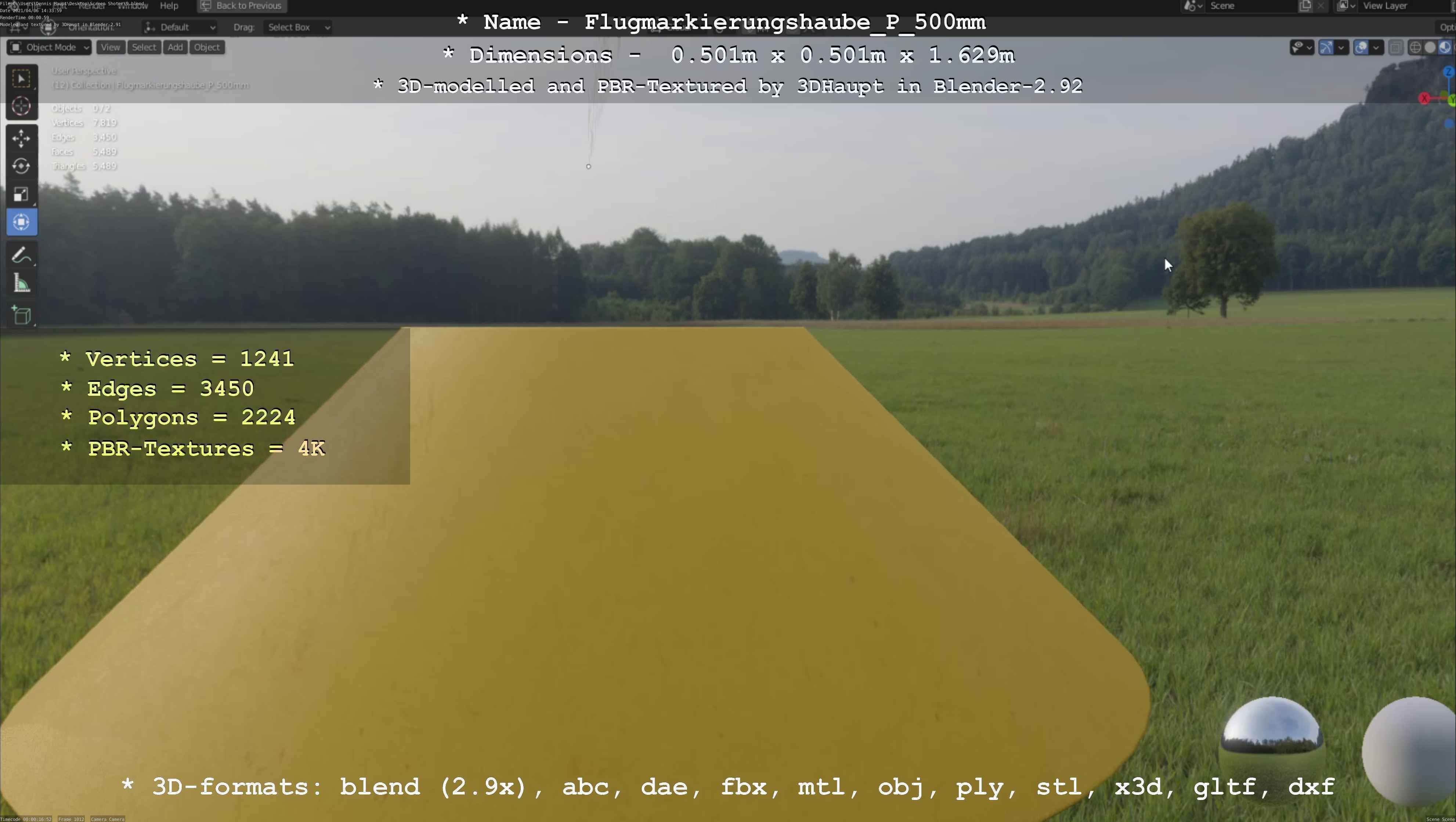 Flugmarkierungshaube mit Aluminiumpfosten 500mm Low-poly 3D model_56