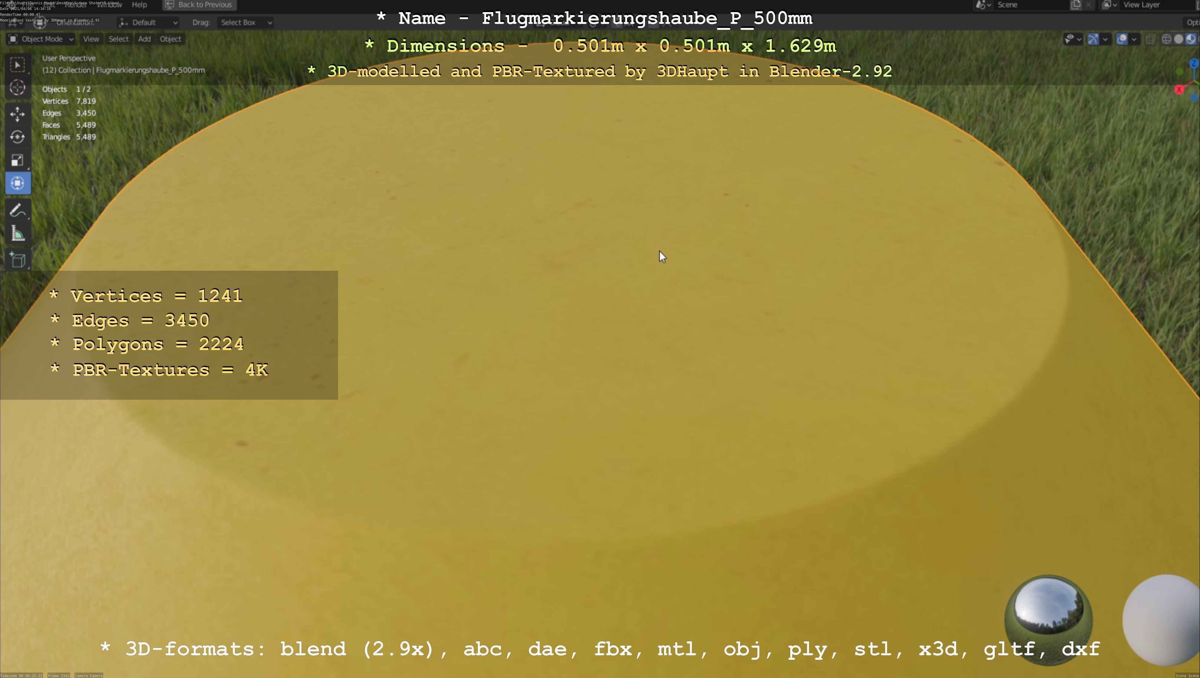 Flugmarkierungshaube mit Aluminiumpfosten 500mm Low-poly 3D model_77