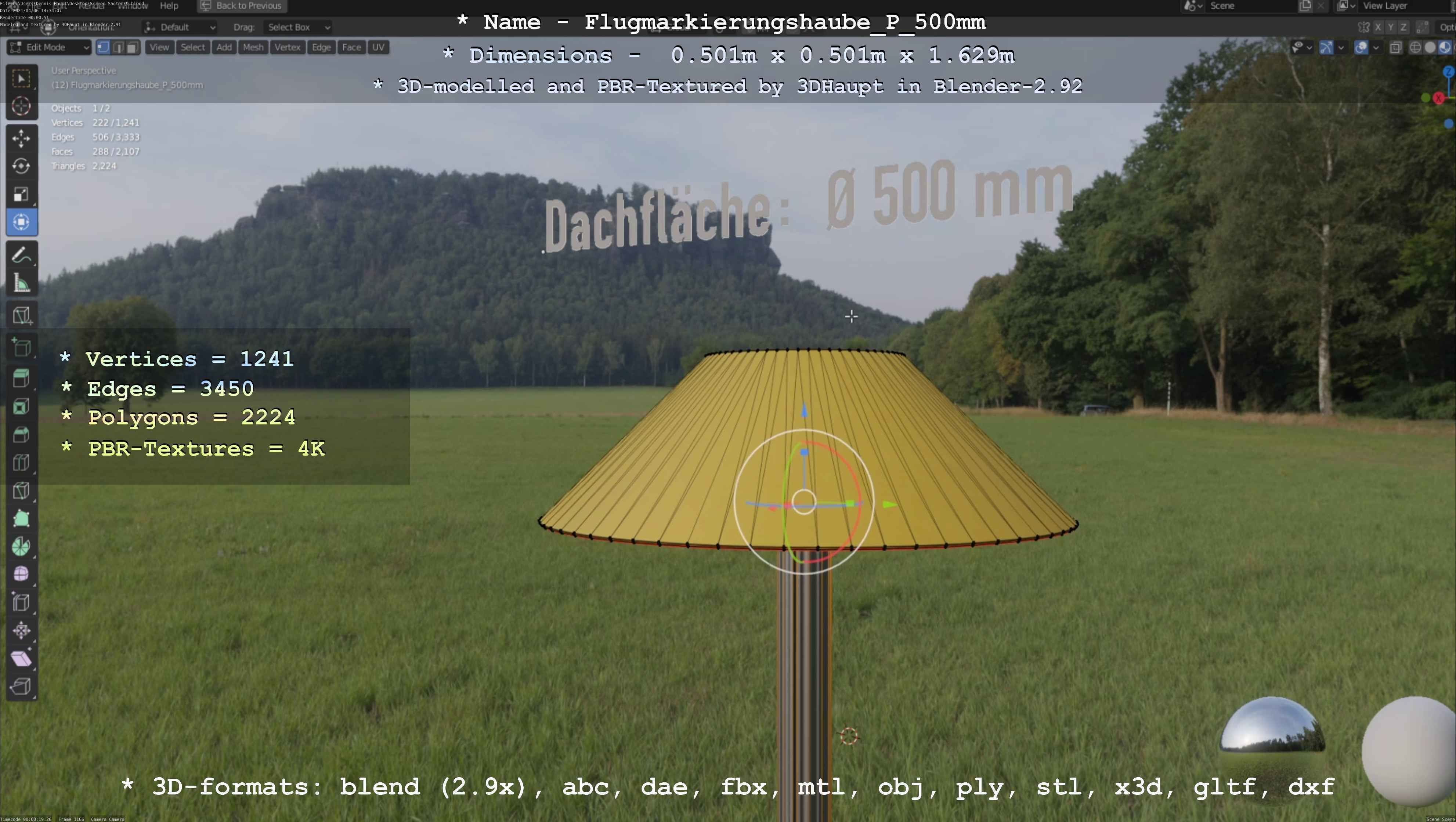 Flugmarkierungshaube mit Aluminiumpfosten 500mm Low-poly 3D model_70