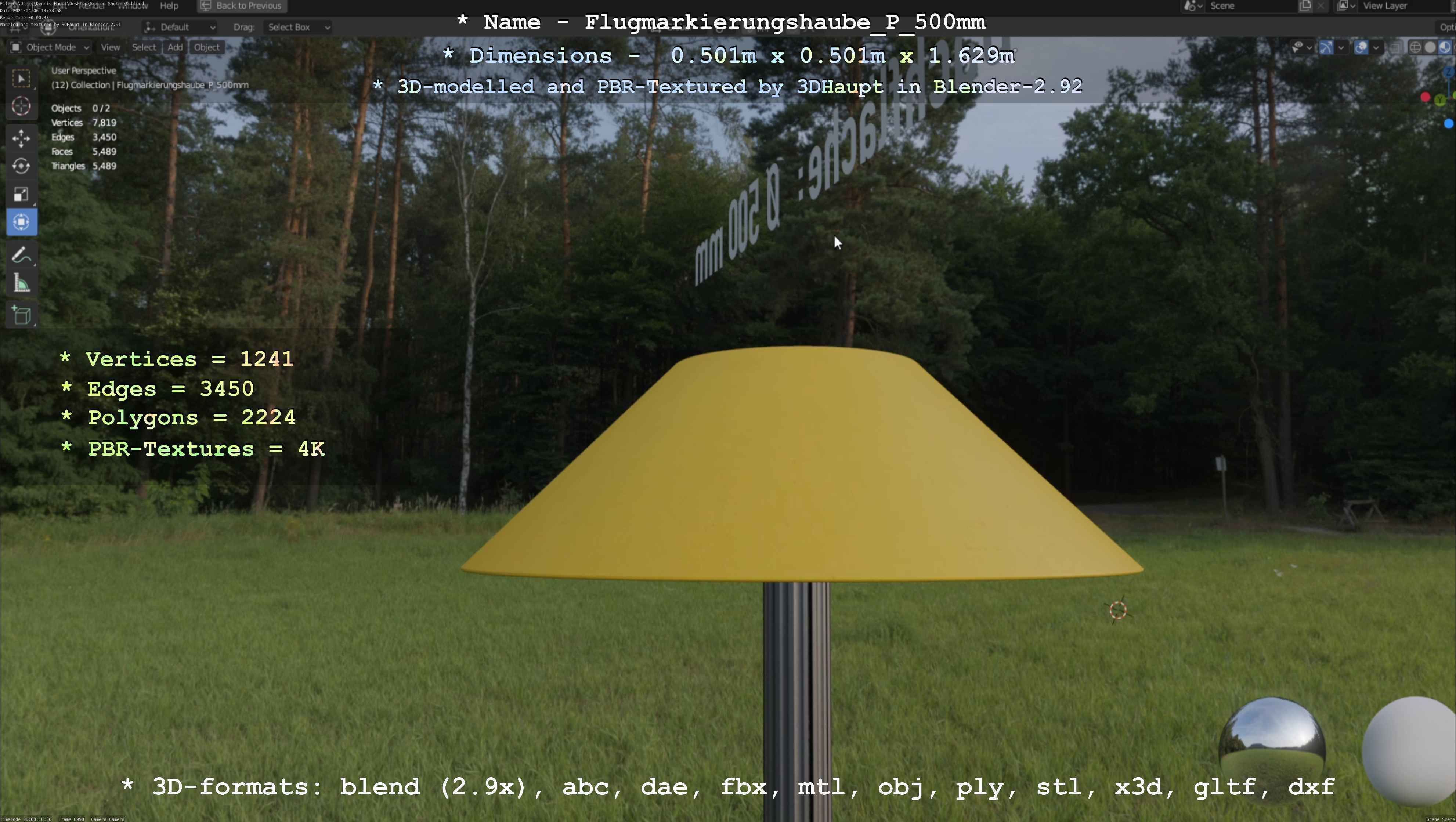 Flugmarkierungshaube mit Aluminiumpfosten 500mm Low-poly 3D model_53