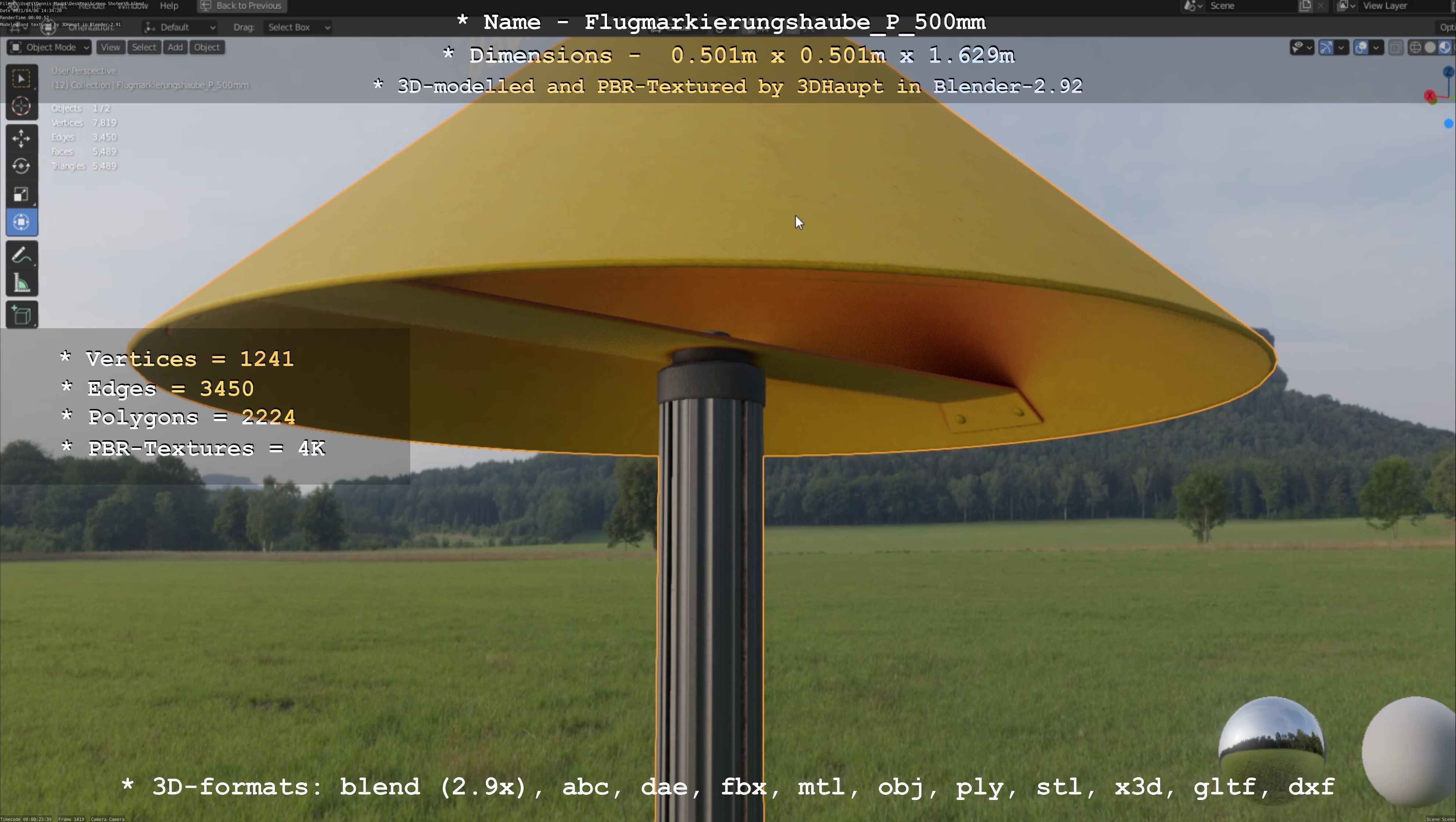 Flugmarkierungshaube mit Aluminiumpfosten 500mm Low-poly 3D model_8