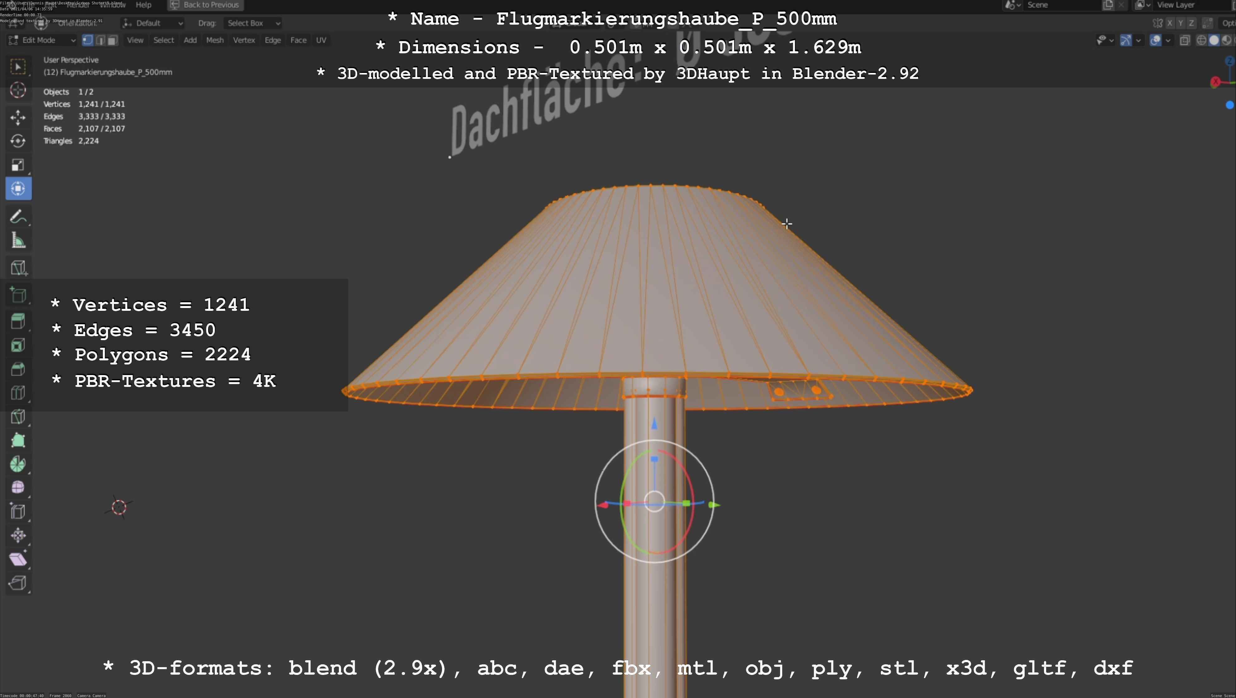 Flugmarkierungshaube mit Aluminiumpfosten 500mm Low-poly 3D model_23