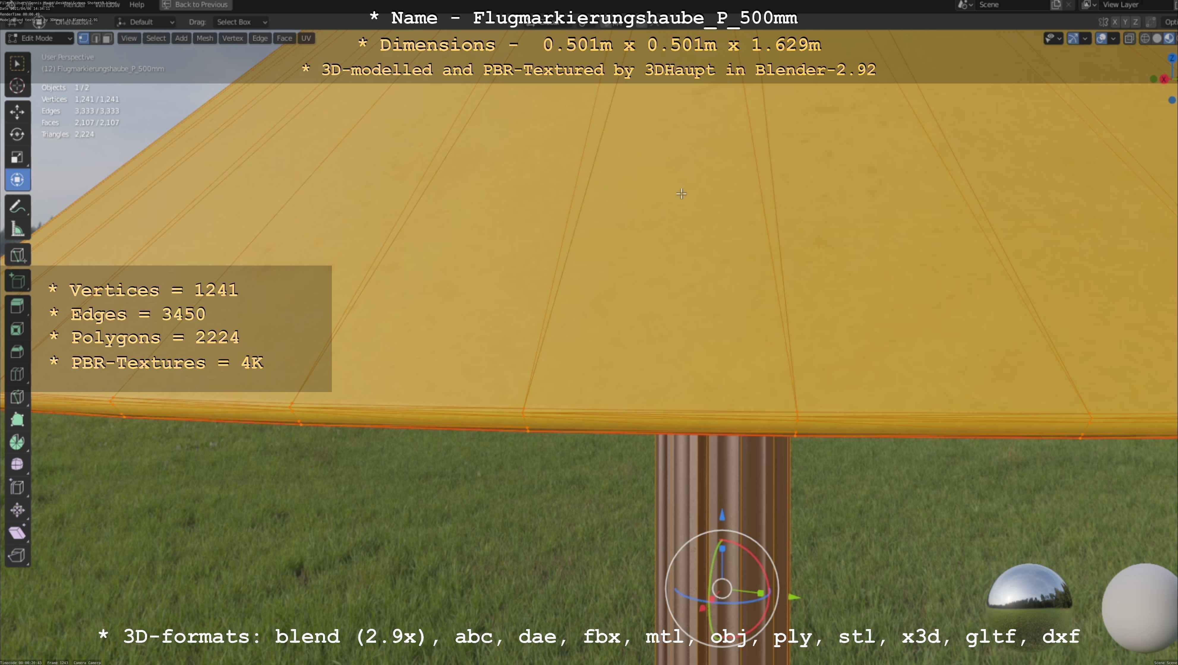 Flugmarkierungshaube mit Aluminiumpfosten 500mm Low-poly 3D model_74