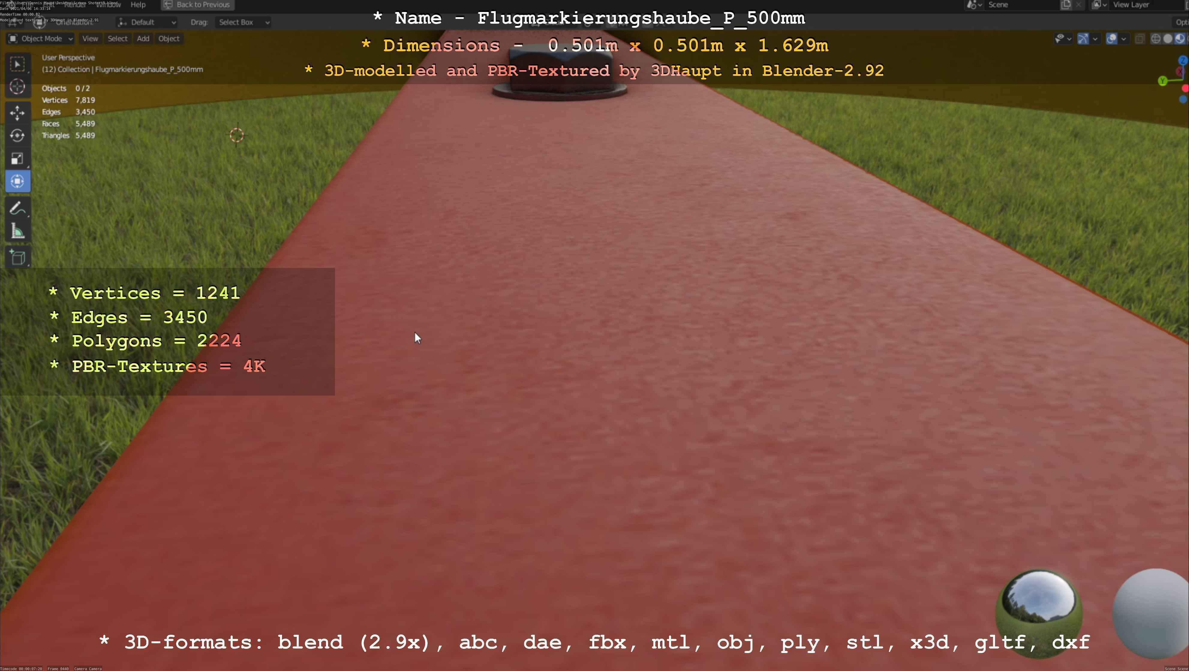 Flugmarkierungshaube mit Aluminiumpfosten 500mm Low-poly 3D model_33