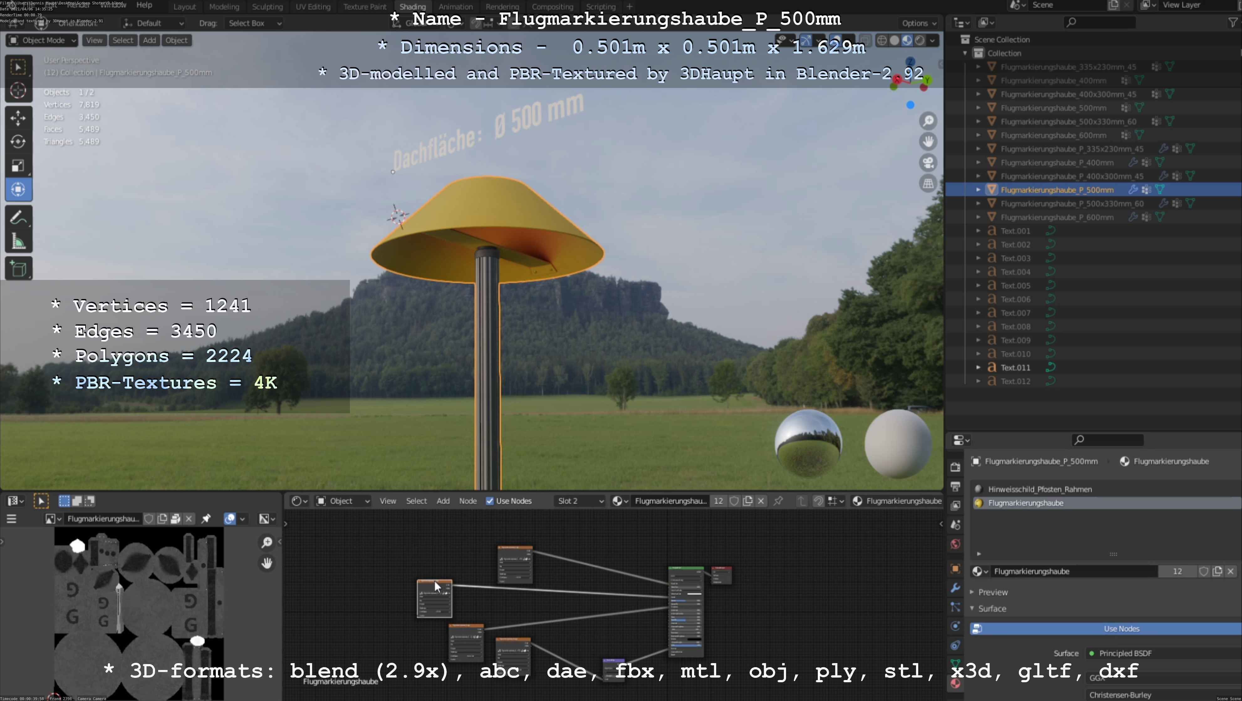 Flugmarkierungshaube mit Aluminiumpfosten 500mm Low-poly 3D model_21