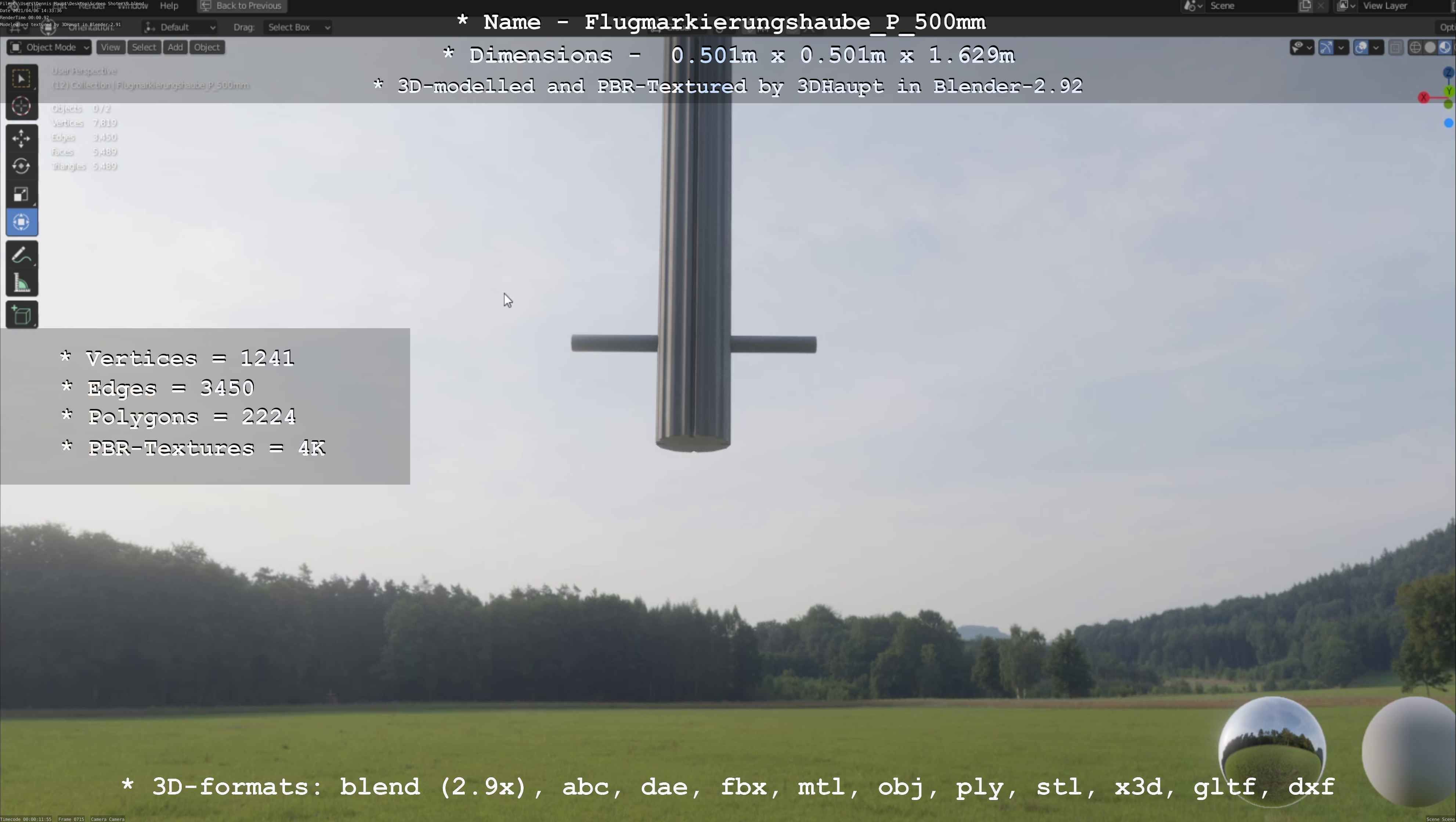 Flugmarkierungshaube mit Aluminiumpfosten 500mm Low-poly 3D model_49