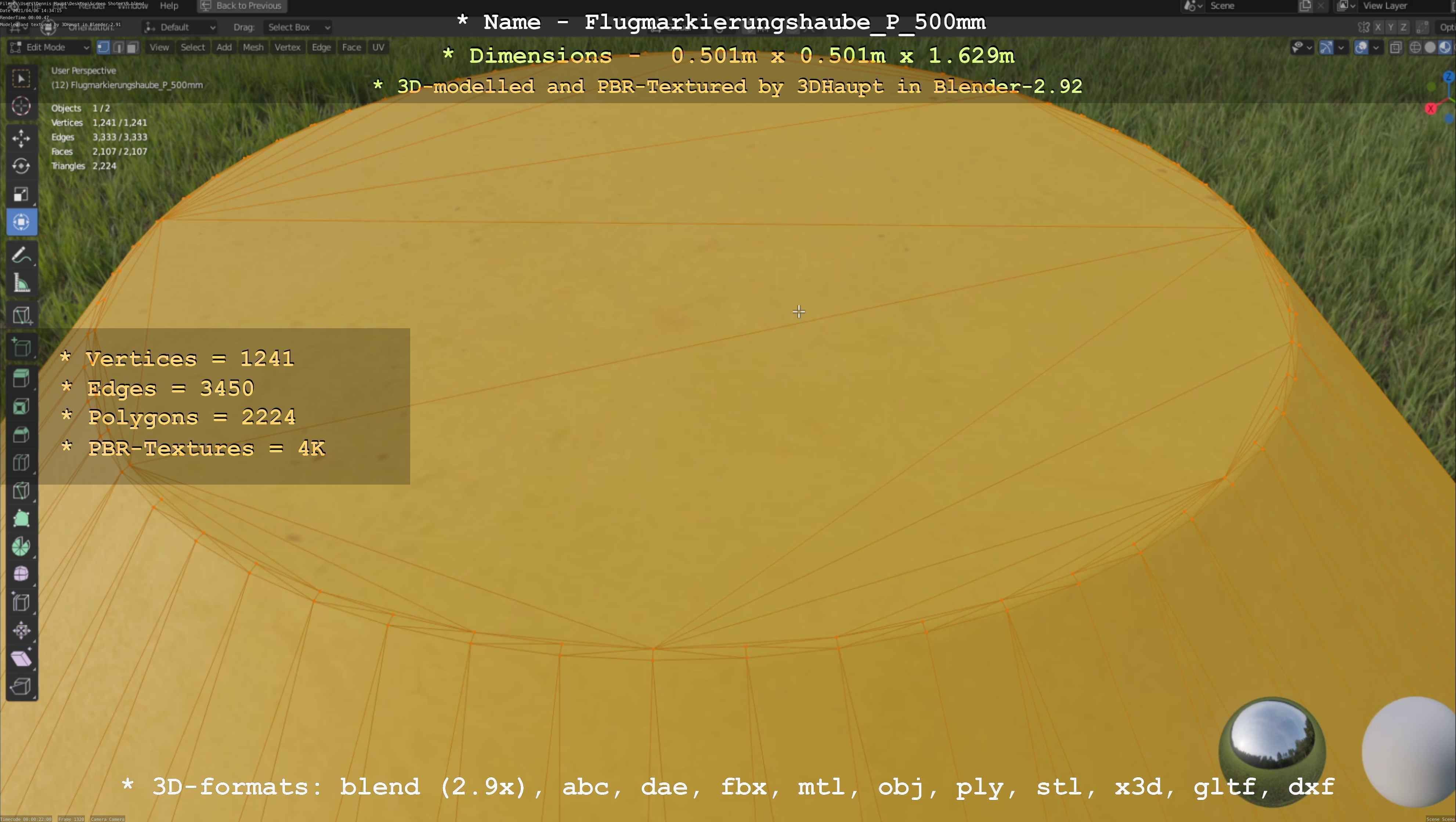 Flugmarkierungshaube mit Aluminiumpfosten 500mm Low-poly 3D model_71