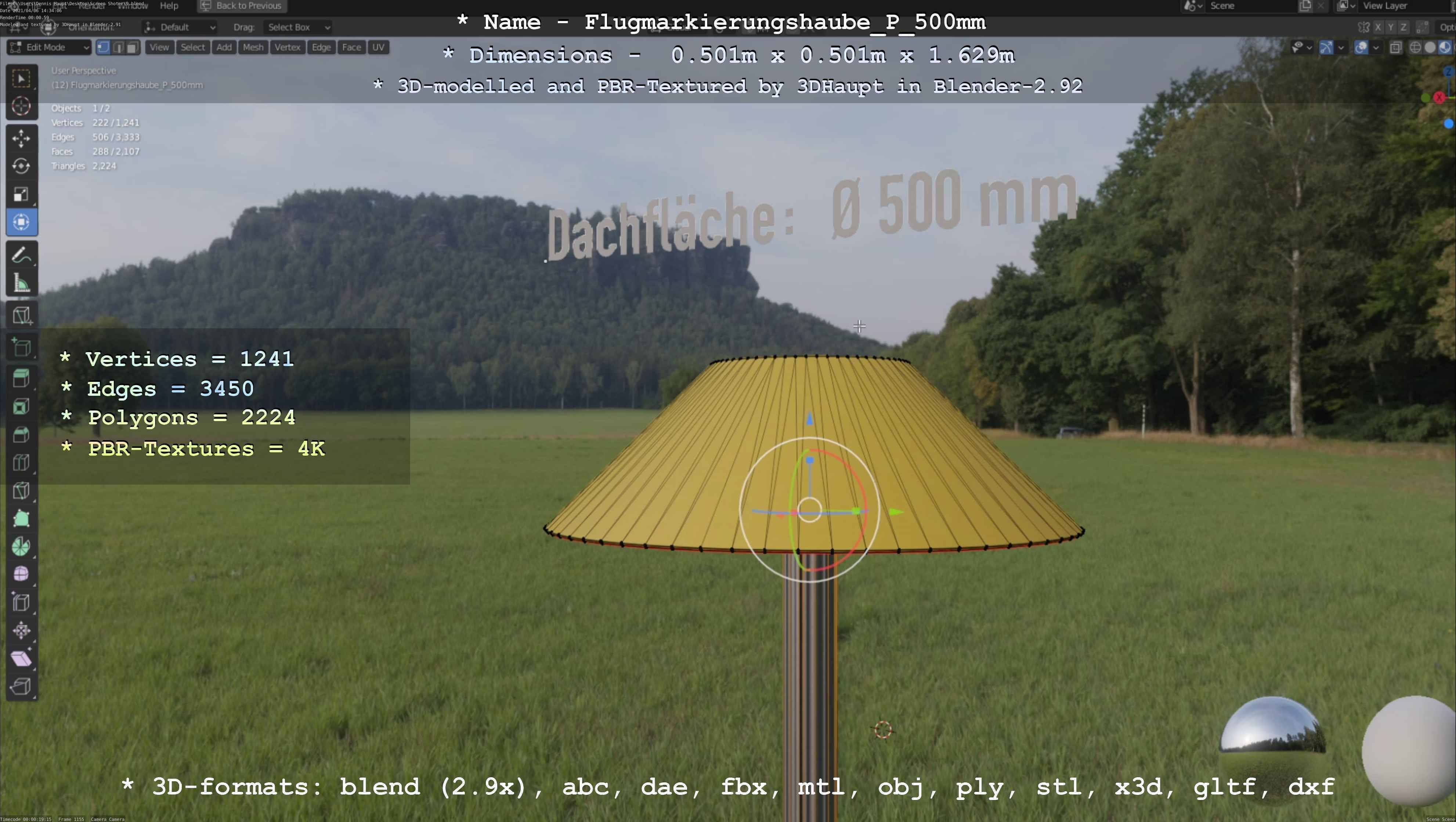 Flugmarkierungshaube mit Aluminiumpfosten 500mm Low-poly 3D model_68