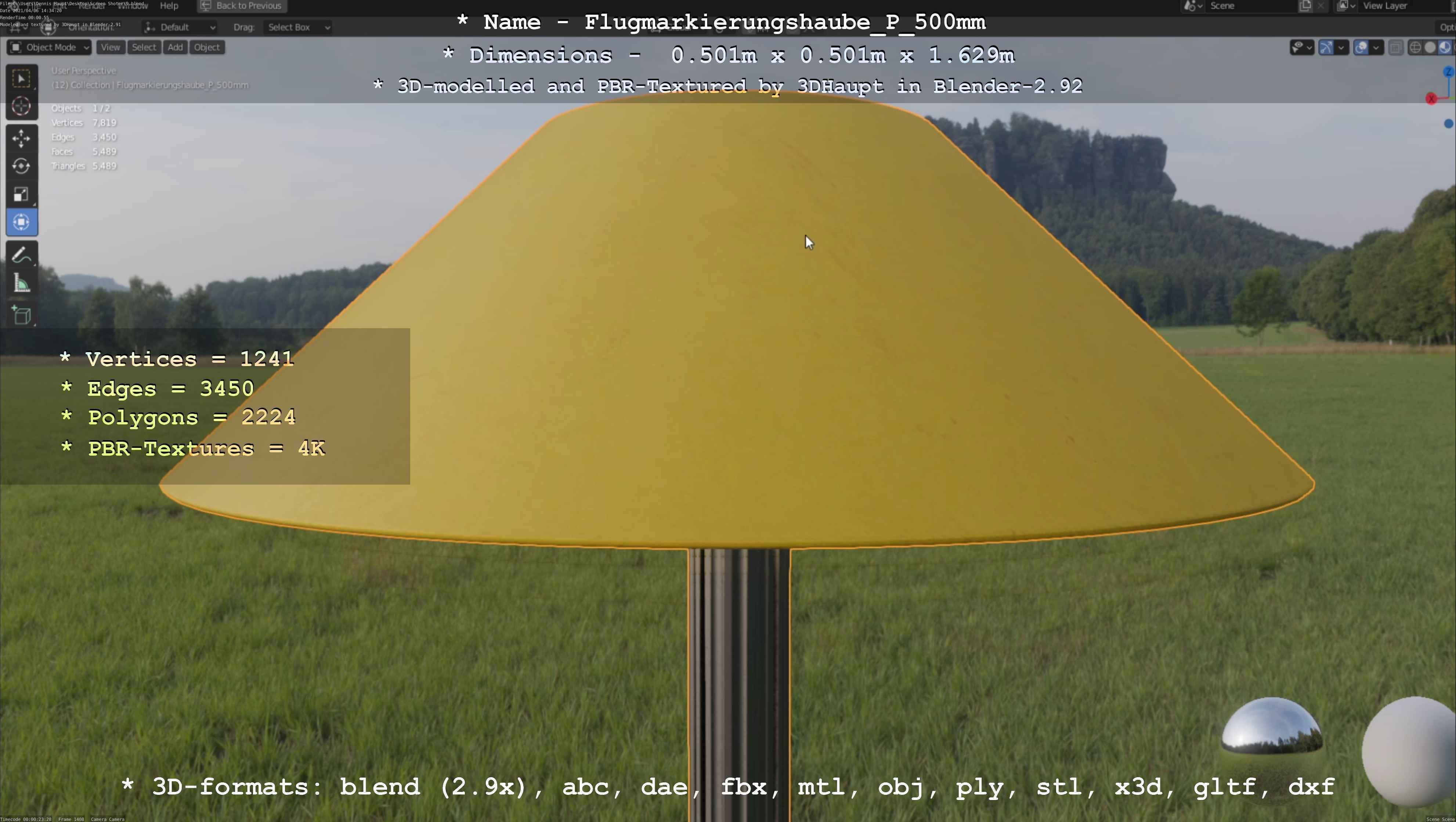 Flugmarkierungshaube mit Aluminiumpfosten 500mm Low-poly 3D model_81