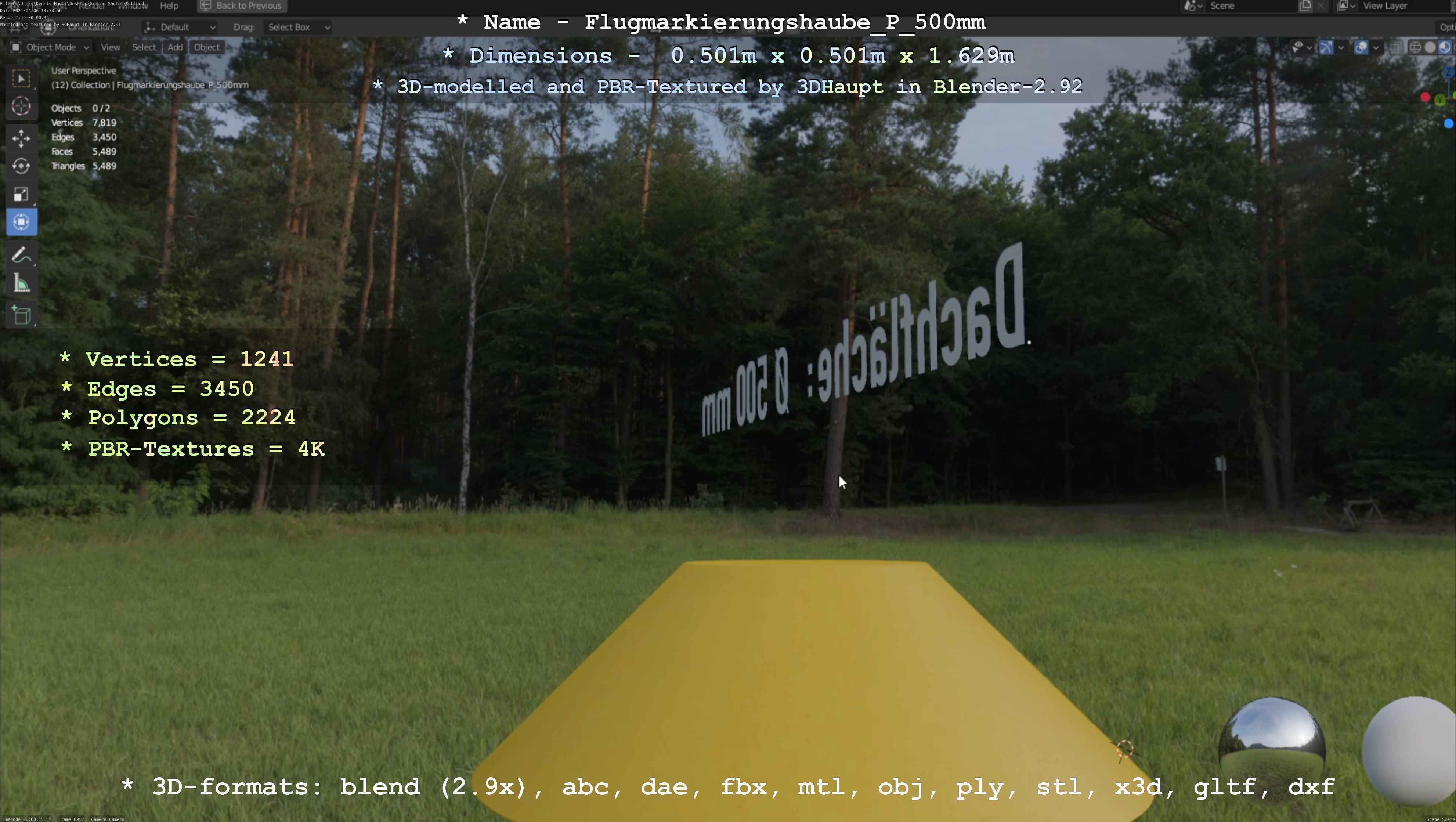 Flugmarkierungshaube mit Aluminiumpfosten 500mm Low-poly 3D model_63