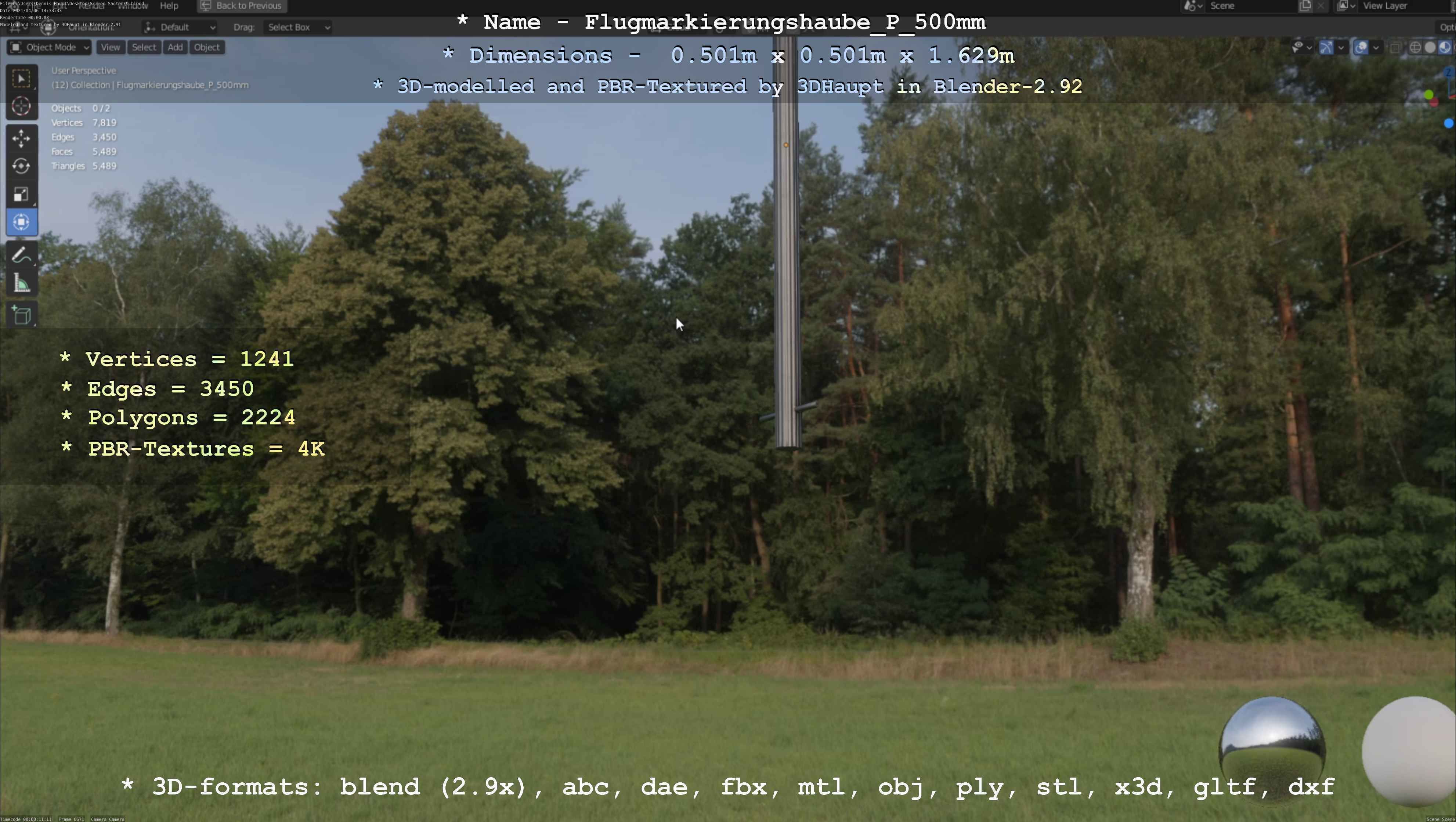 Flugmarkierungshaube mit Aluminiumpfosten 500mm Low-poly 3D model_52