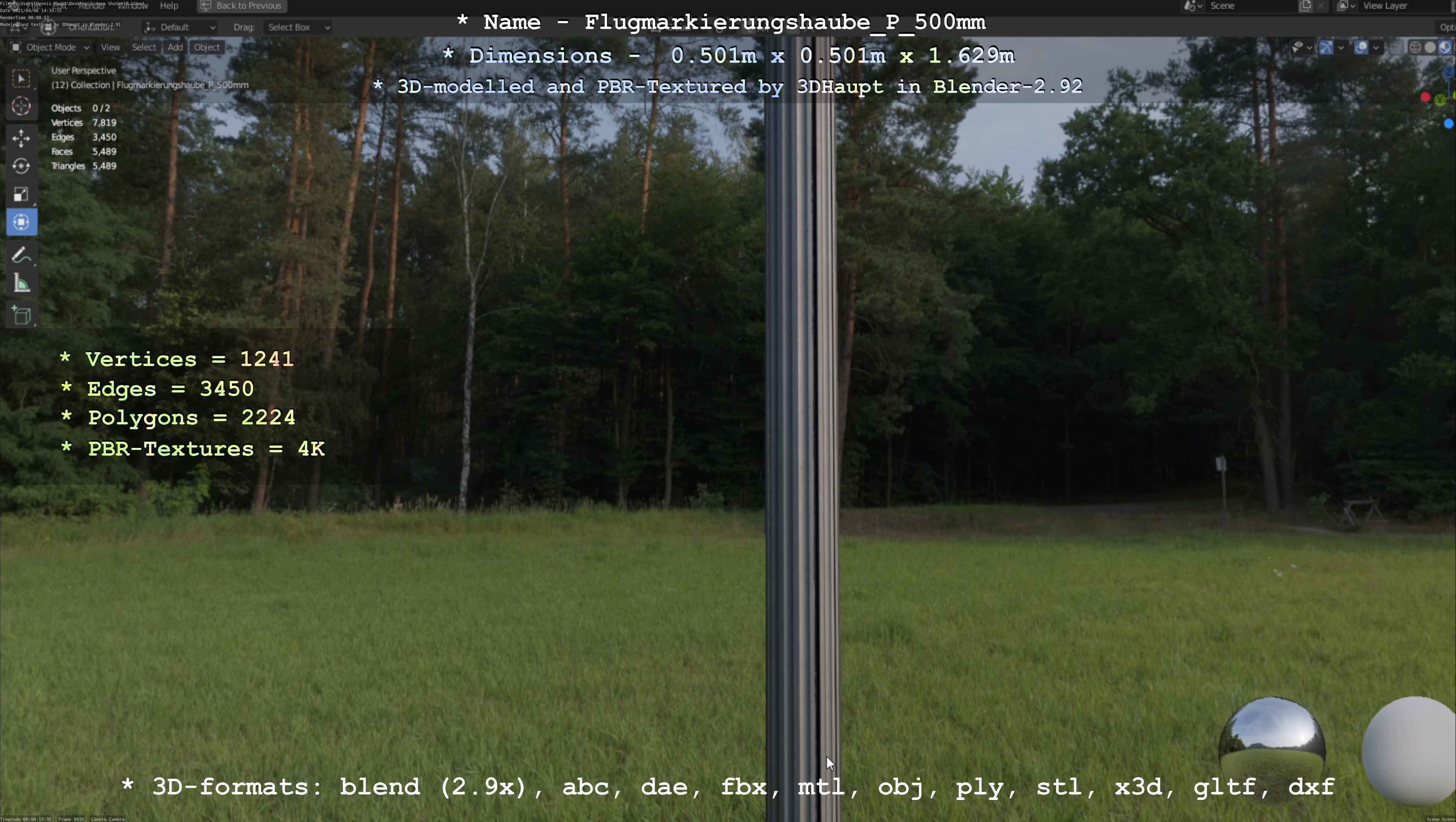 Flugmarkierungshaube mit Aluminiumpfosten 500mm Low-poly 3D model_55