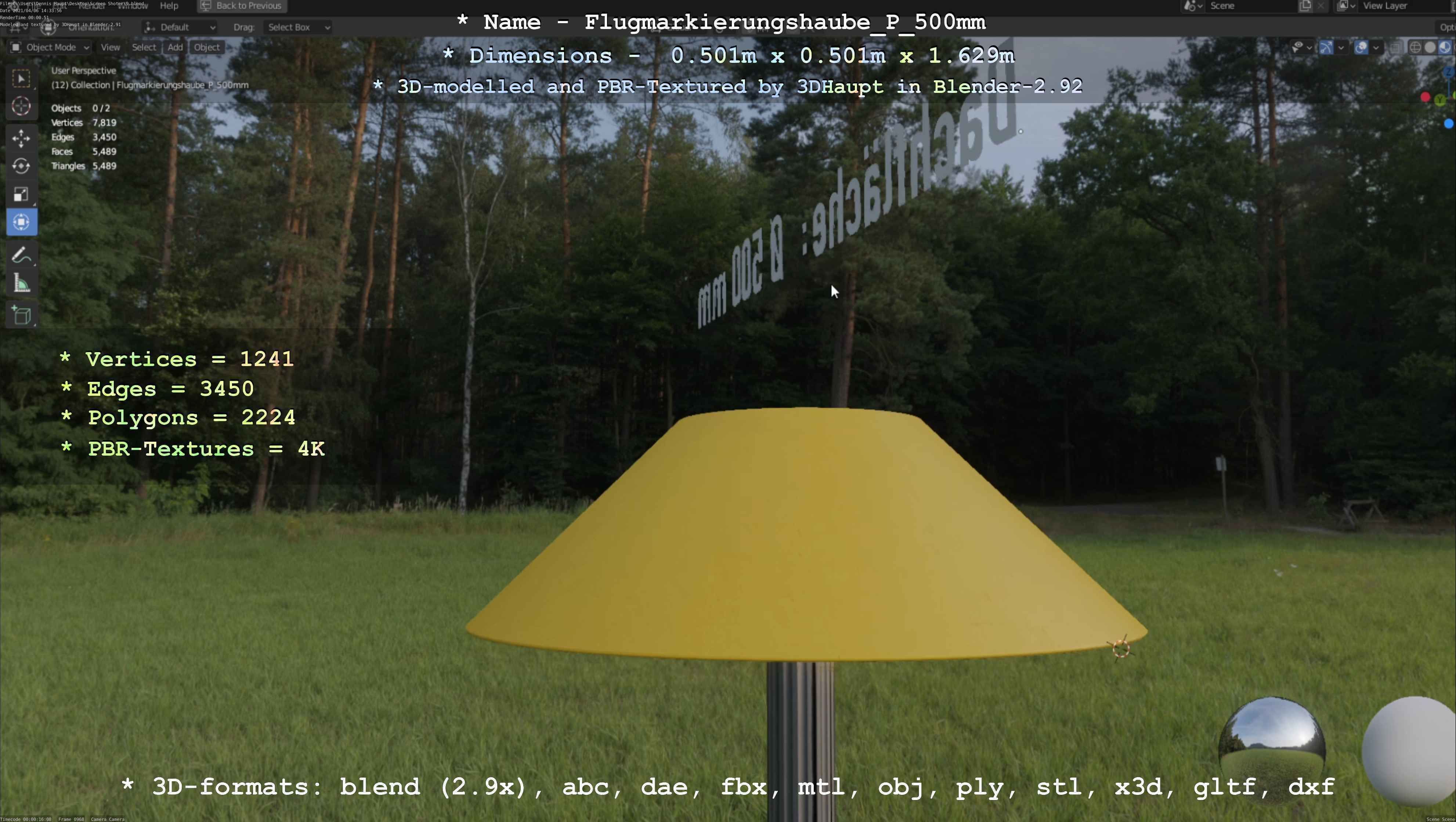 Flugmarkierungshaube mit Aluminiumpfosten 500mm Low-poly 3D model_61