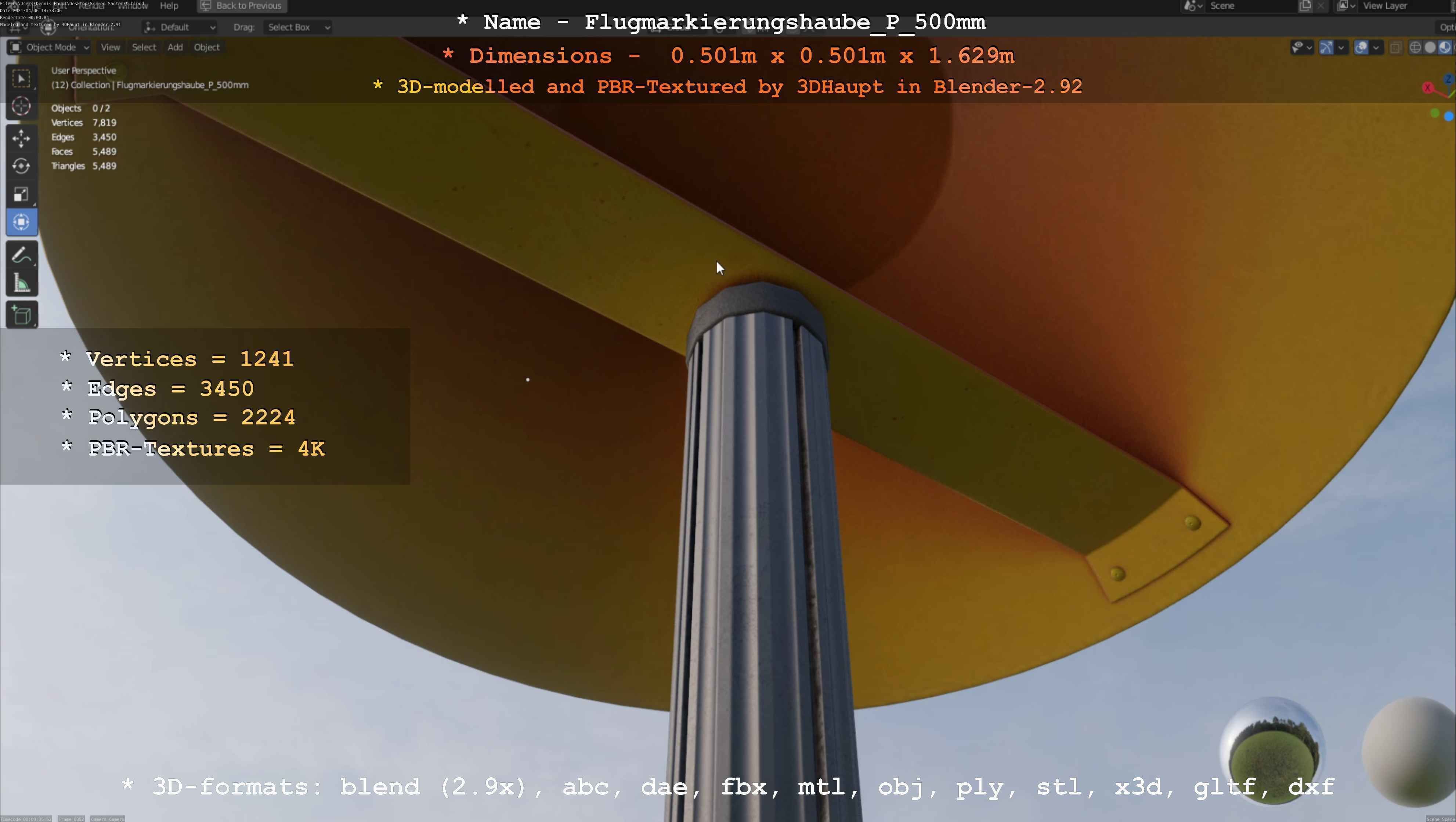 Flugmarkierungshaube mit Aluminiumpfosten 500mm Low-poly 3D model_32