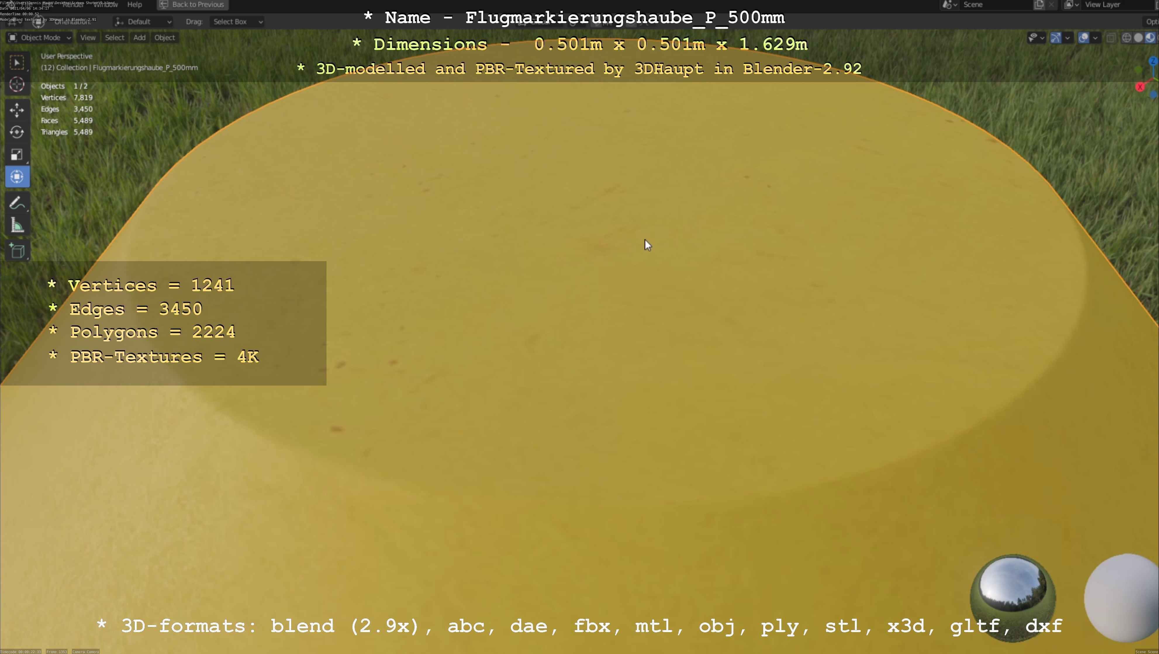 Flugmarkierungshaube mit Aluminiumpfosten 500mm Low-poly 3D model_7