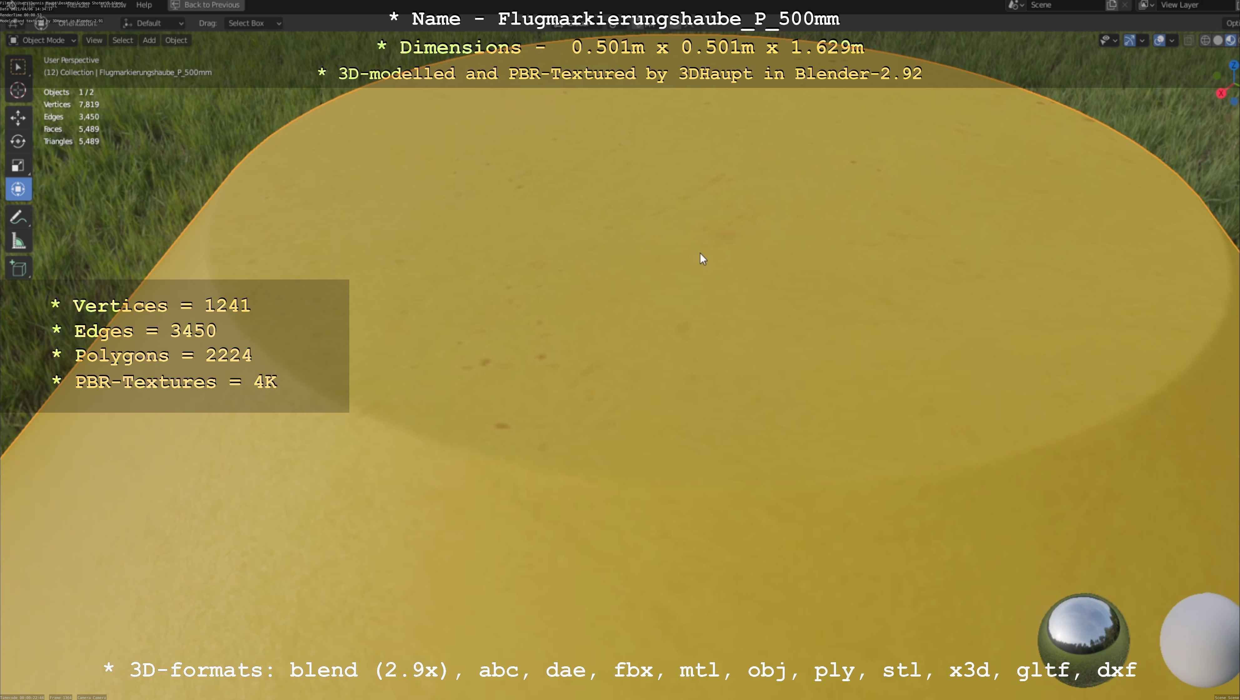 Flugmarkierungshaube mit Aluminiumpfosten 500mm Low-poly 3D model_78