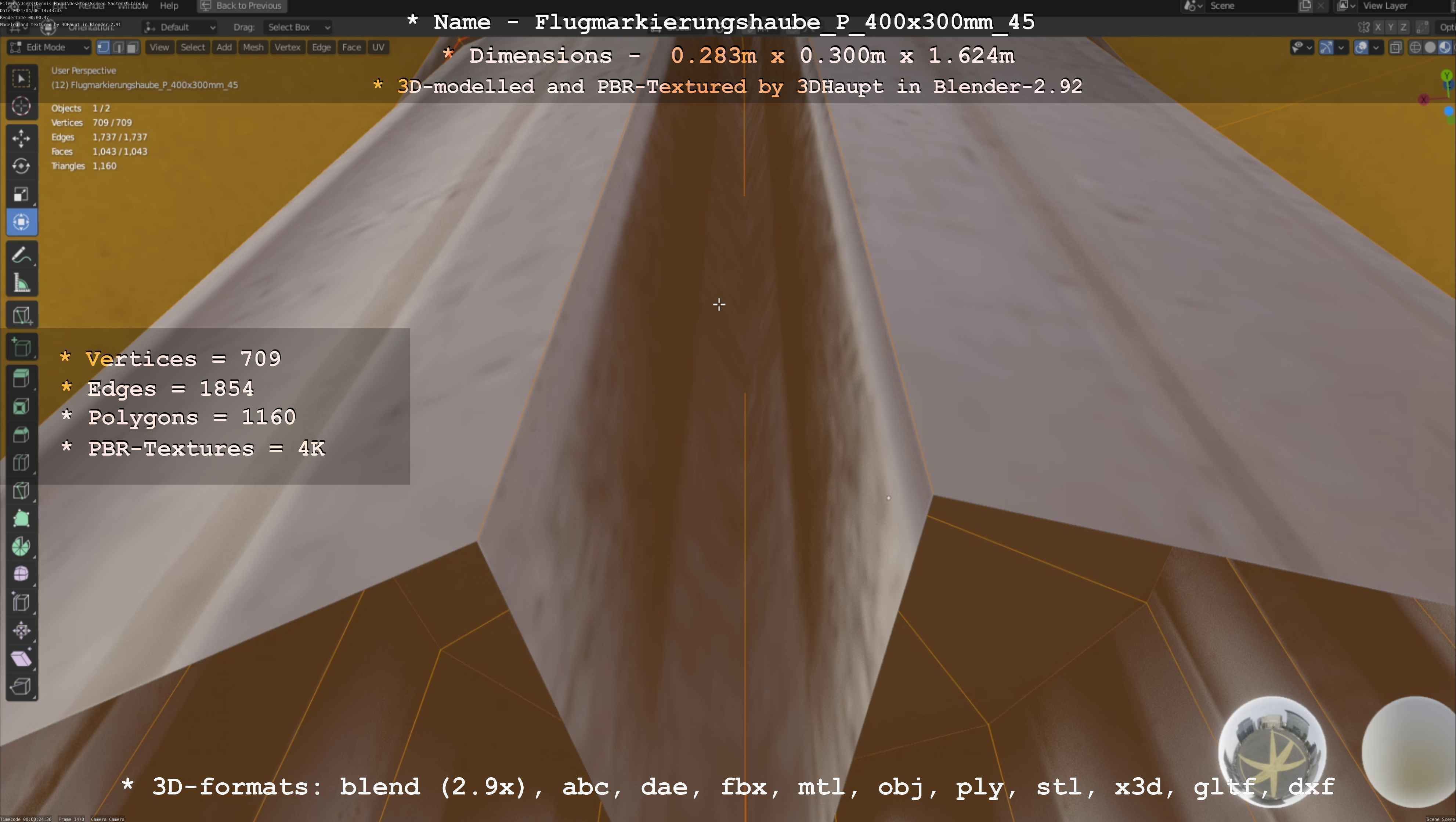 Flugmarkierungshaube mit Aluminiumpfosten 400x300mm 45 Low-poly 3D model_17