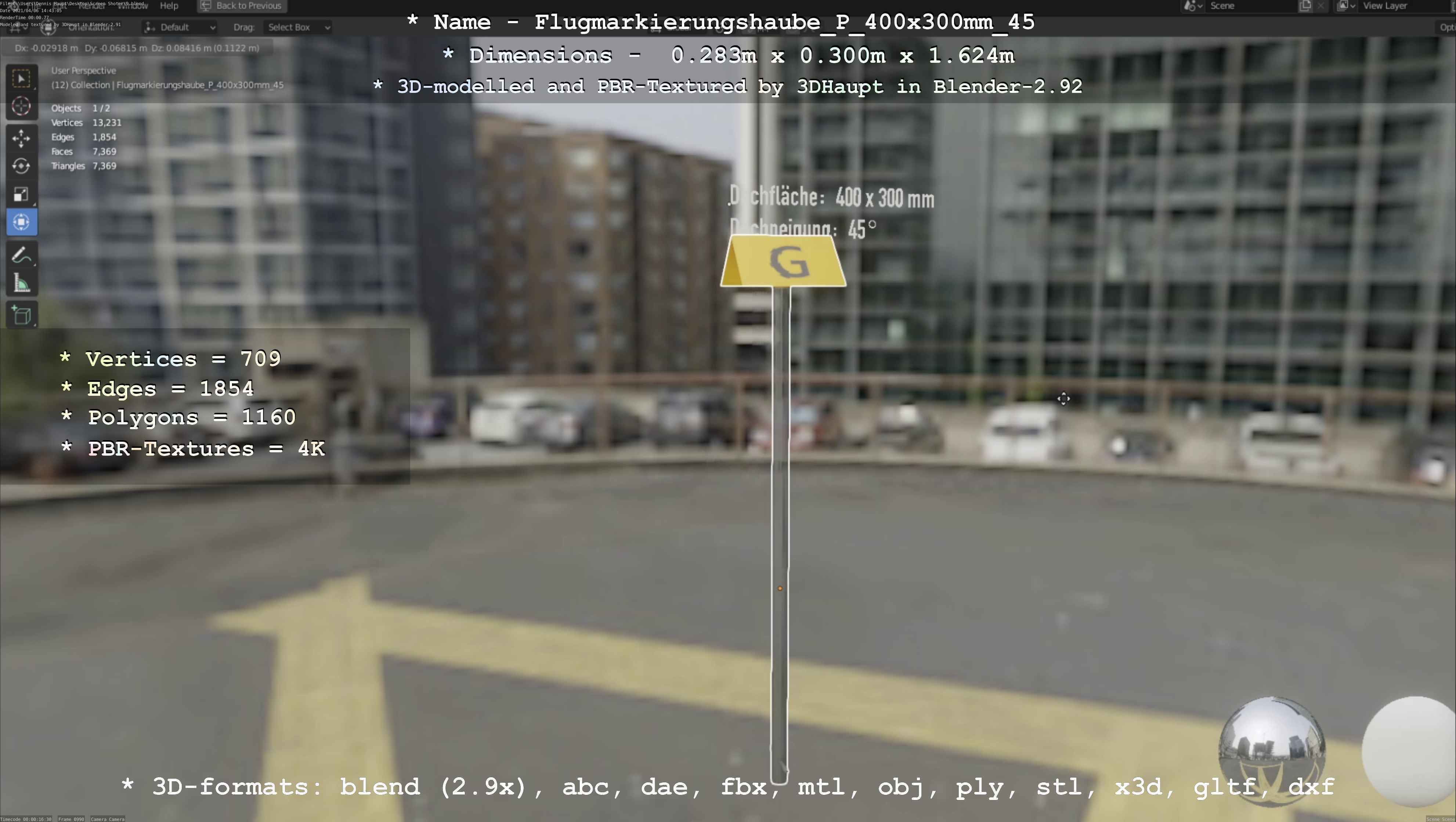 Flugmarkierungshaube mit Aluminiumpfosten 400x300mm 45 Low-poly 3D model_35