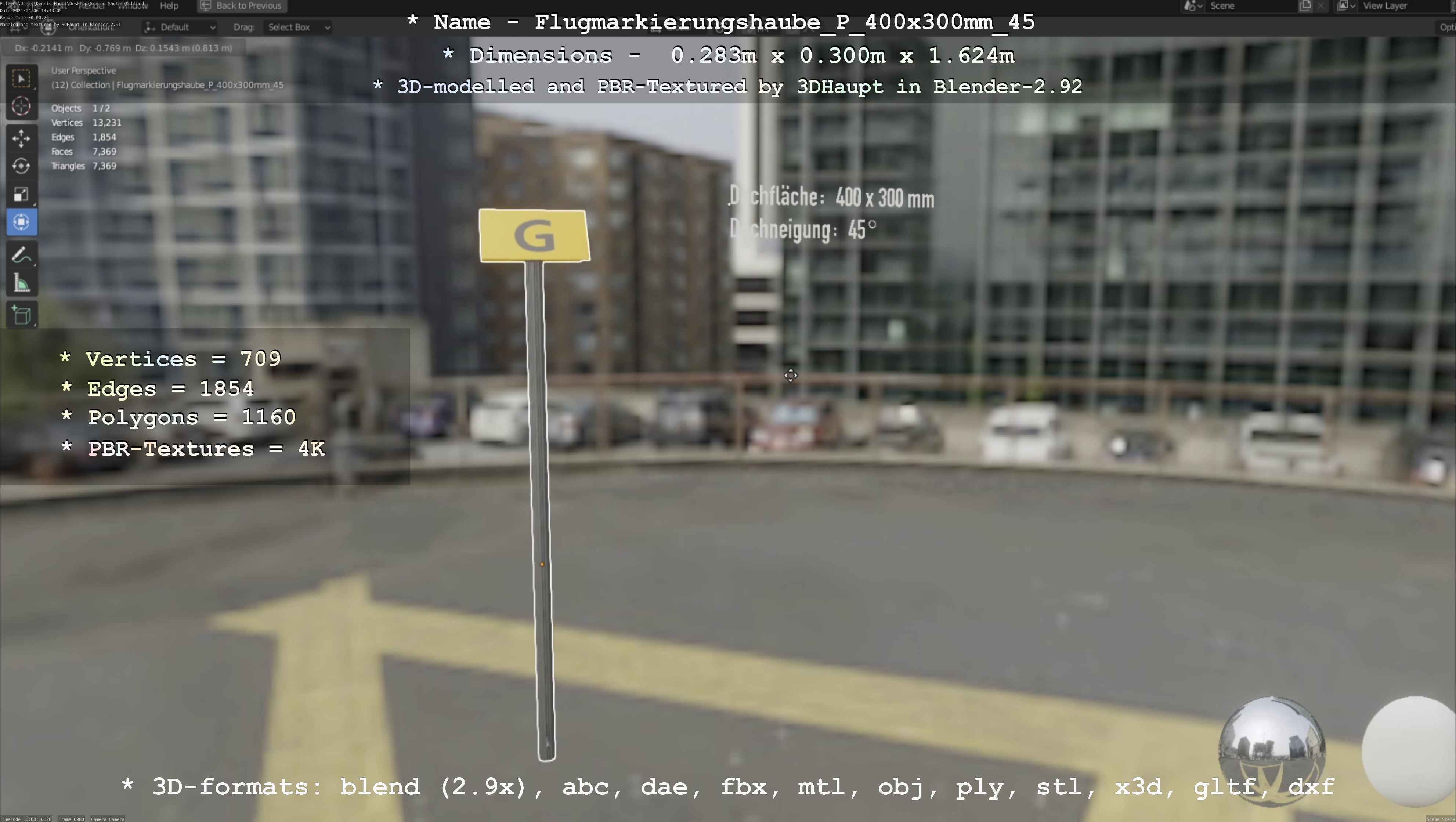 Flugmarkierungshaube mit Aluminiumpfosten 400x300mm 45 Low-poly 3D model_34