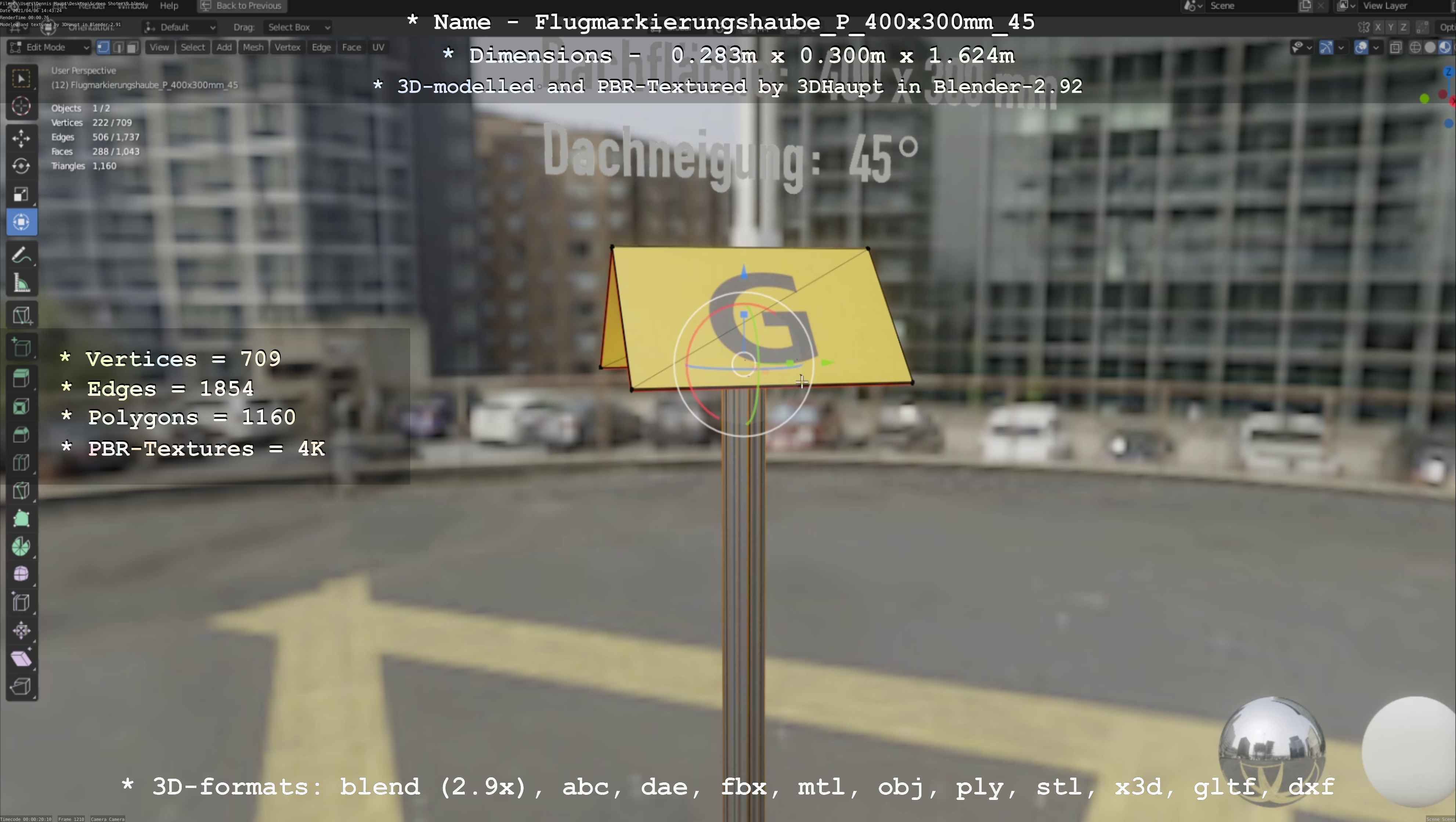 Flugmarkierungshaube mit Aluminiumpfosten 400x300mm 45 Low-poly 3D model_14