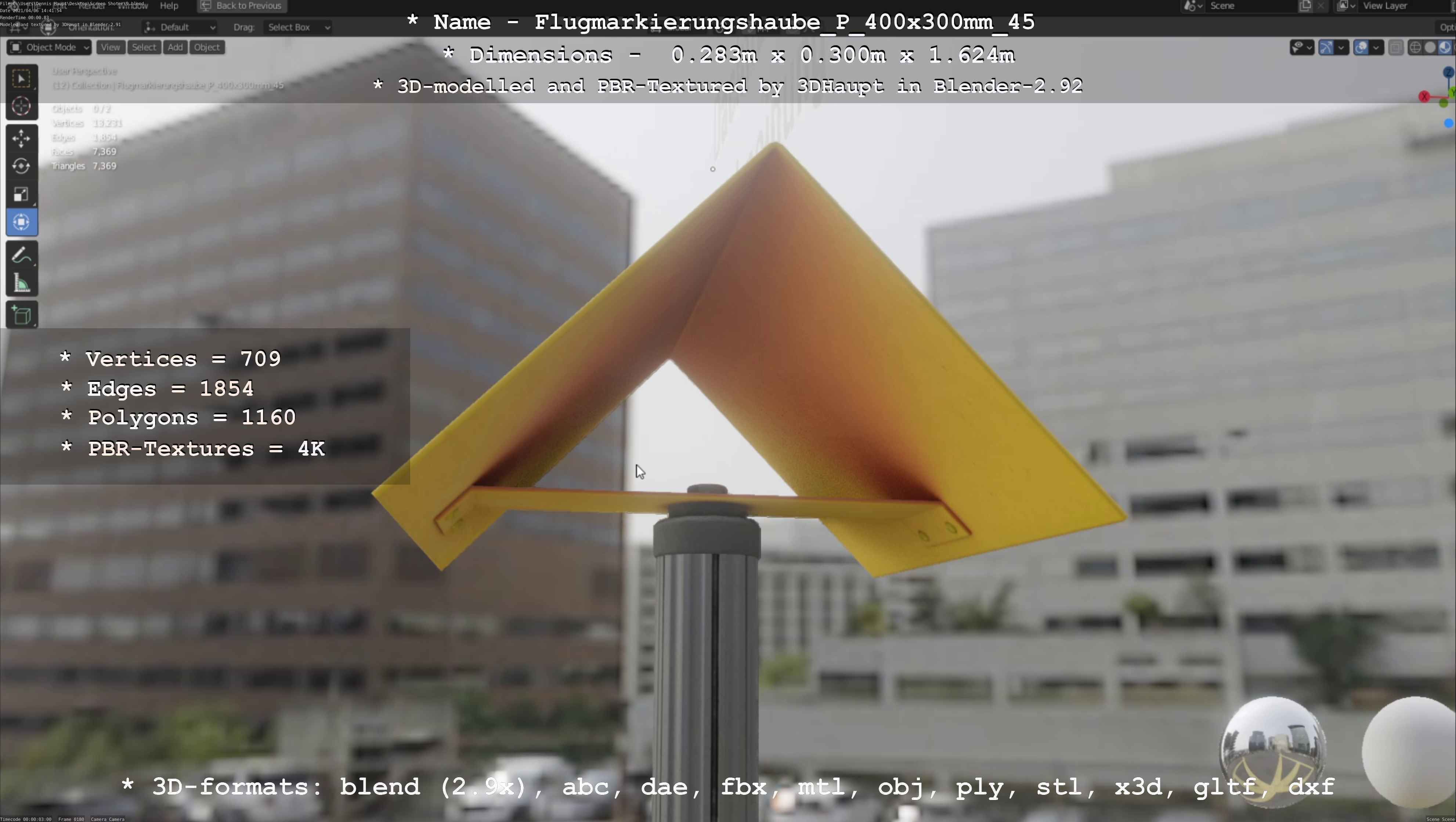 Flugmarkierungshaube mit Aluminiumpfosten 400x300mm 45 Low-poly 3D model_72