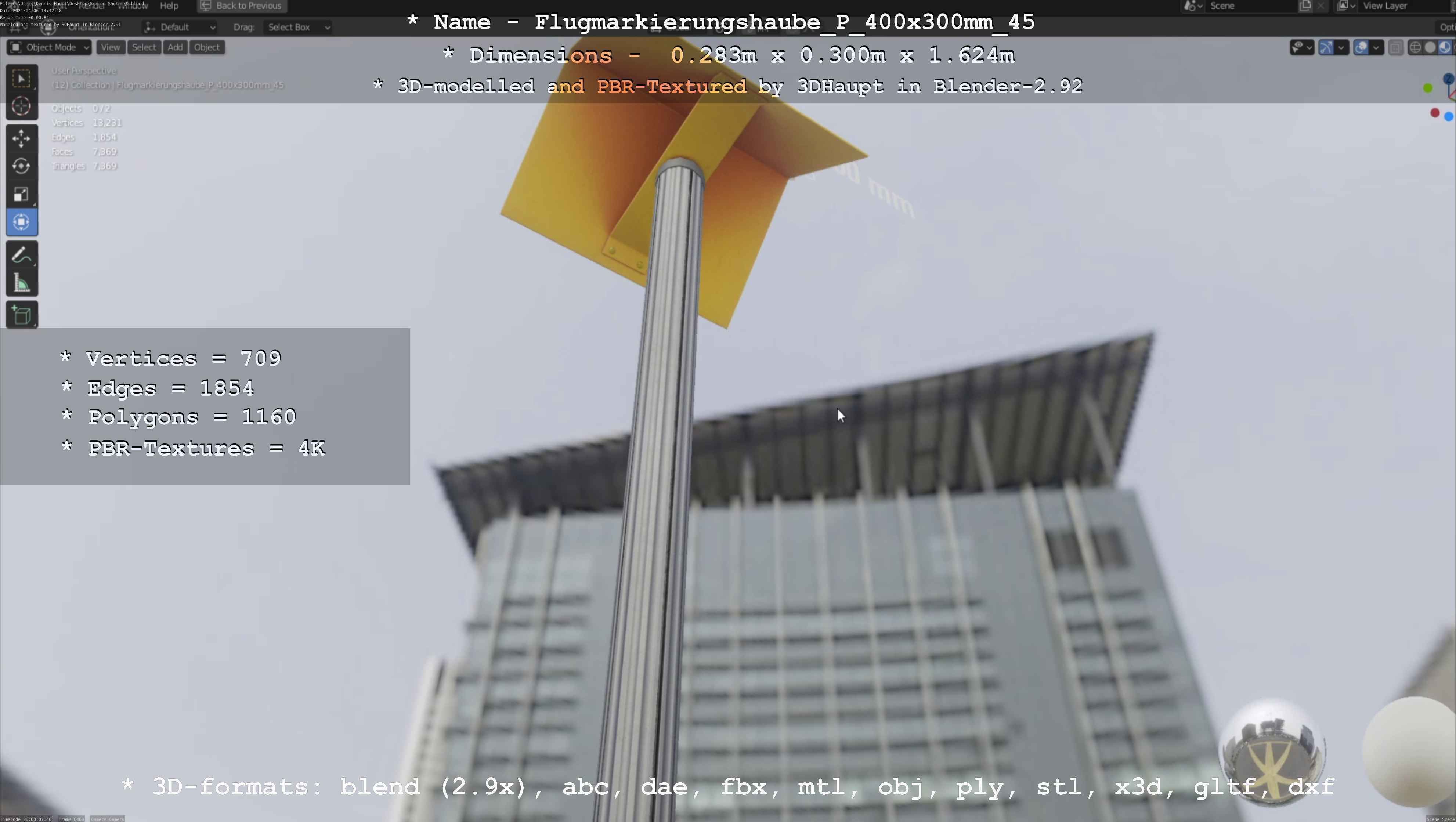 Flugmarkierungshaube mit Aluminiumpfosten 400x300mm 45 Low-poly 3D model_7