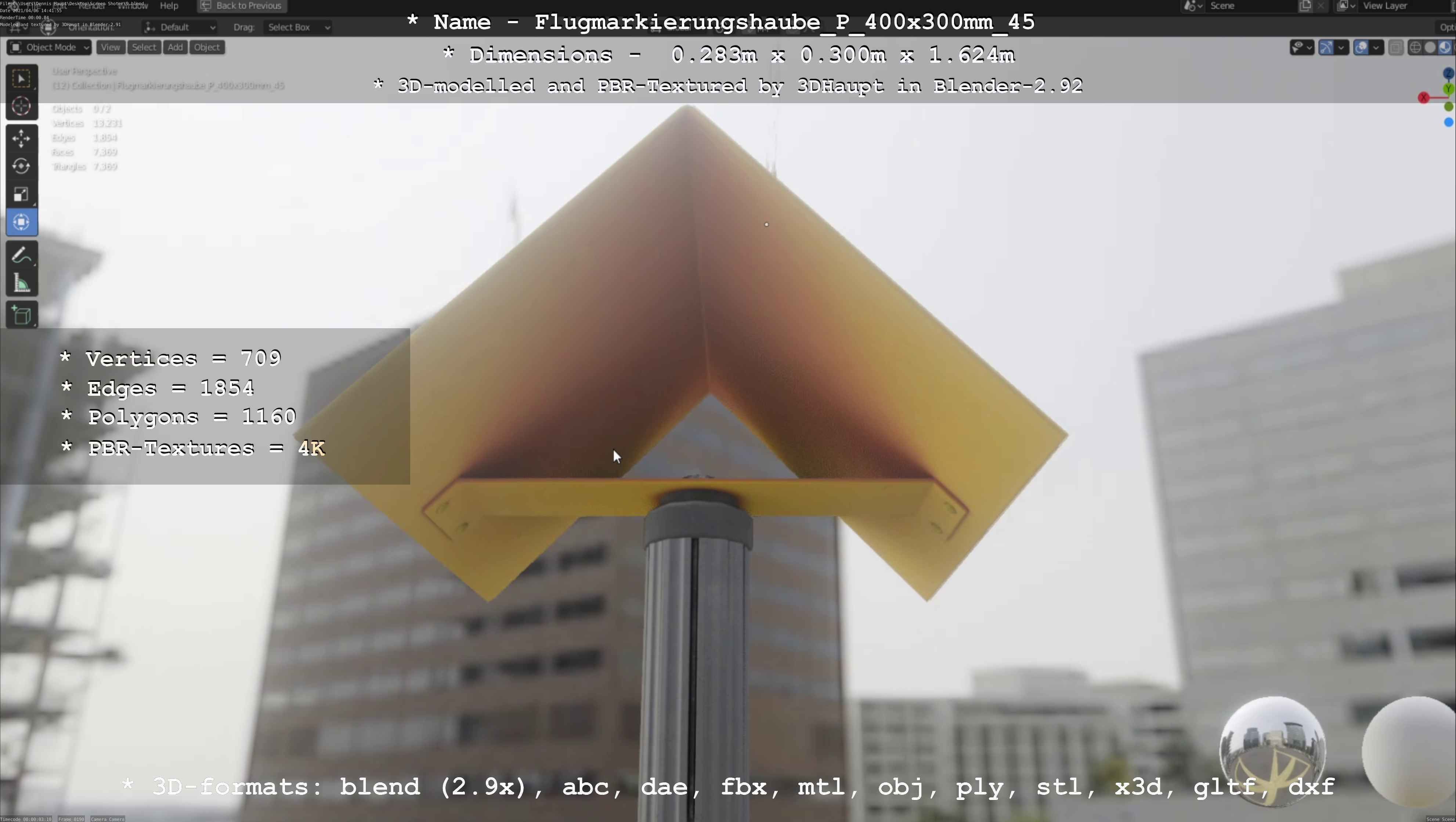 Flugmarkierungshaube mit Aluminiumpfosten 400x300mm 45 Low-poly 3D model_73