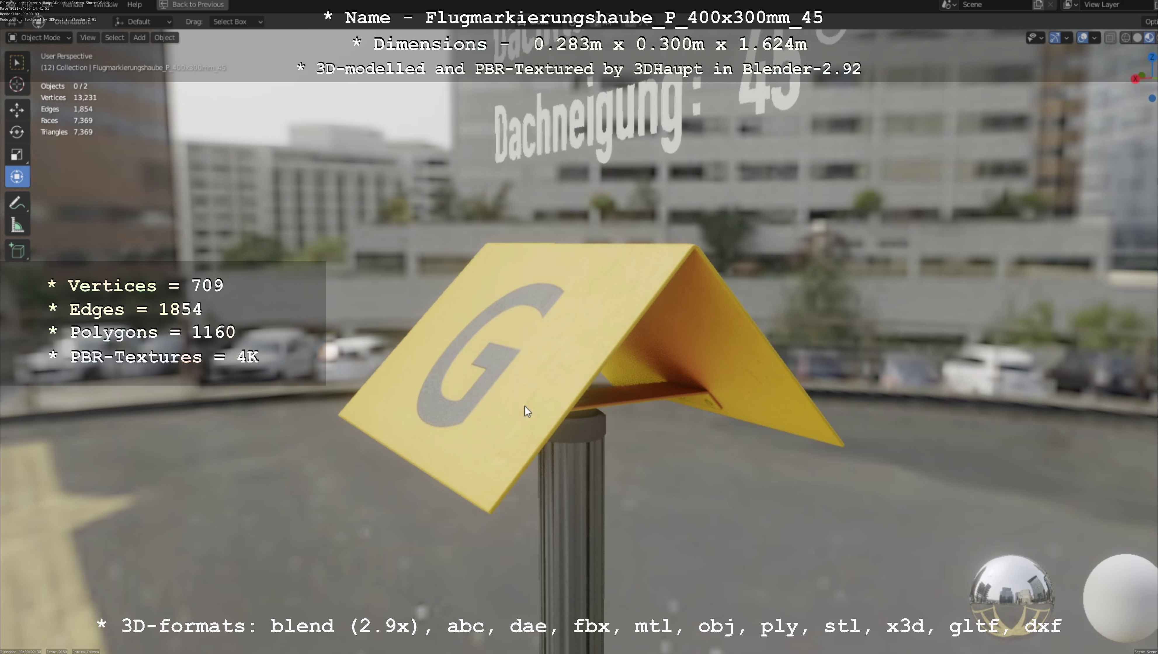 Flugmarkierungshaube mit Aluminiumpfosten 400x300mm 45 Low-poly 3D model_71