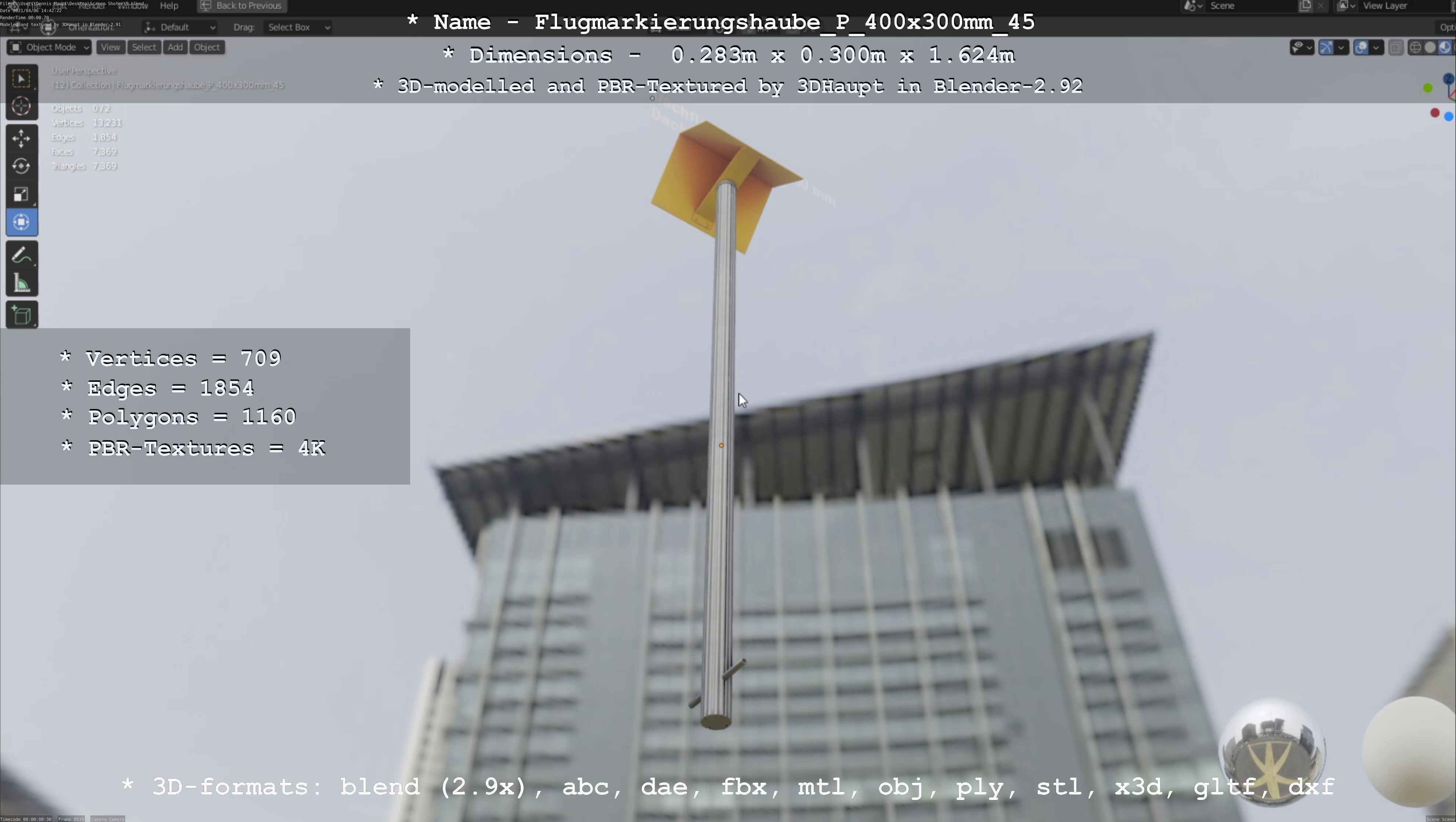 Flugmarkierungshaube mit Aluminiumpfosten 400x300mm 45 Low-poly 3D model_94