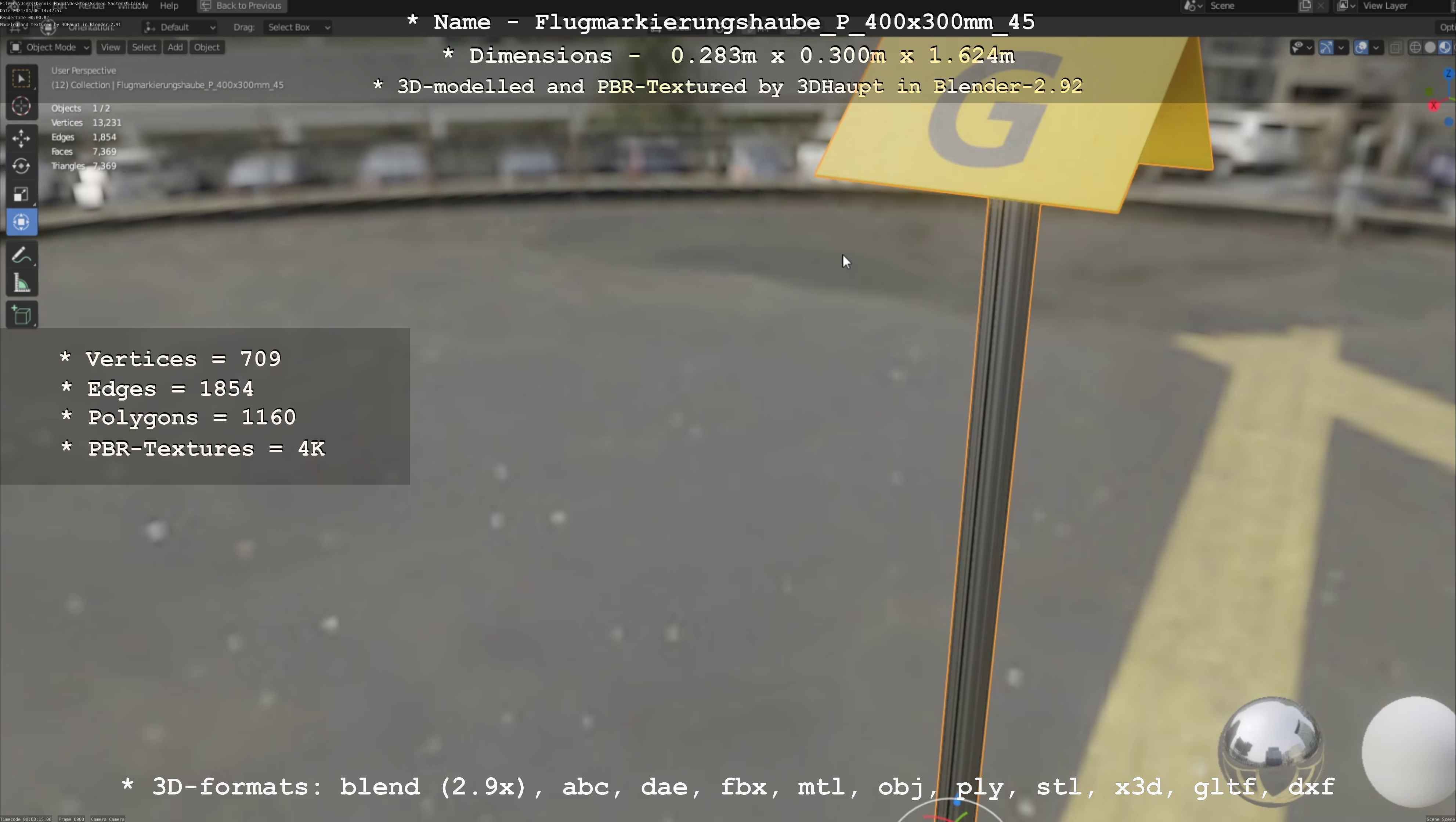 Flugmarkierungshaube mit Aluminiumpfosten 400x300mm 45 Low-poly 3D model_44