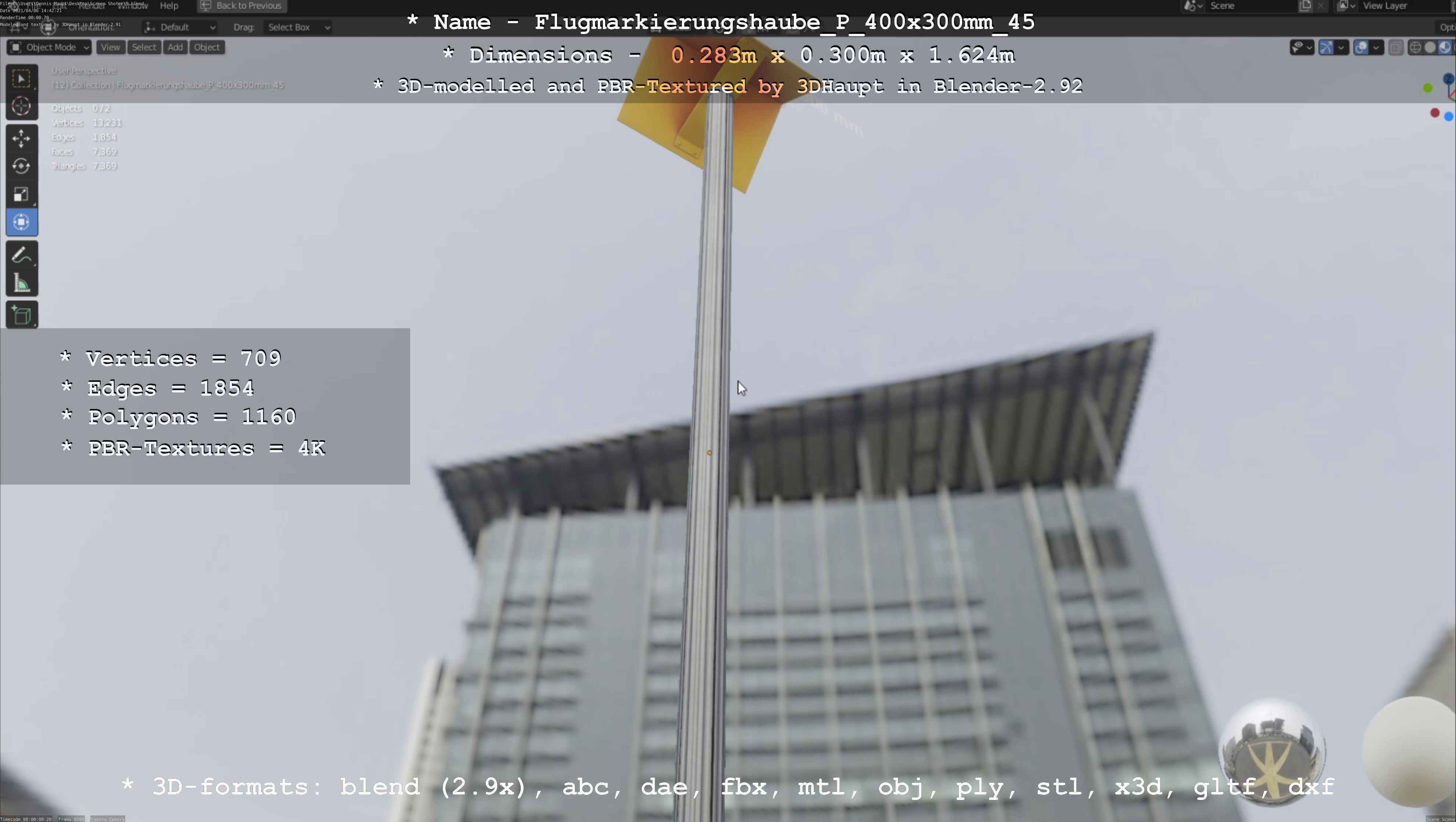 Flugmarkierungshaube mit Aluminiumpfosten 400x300mm 45 Low-poly 3D model_8