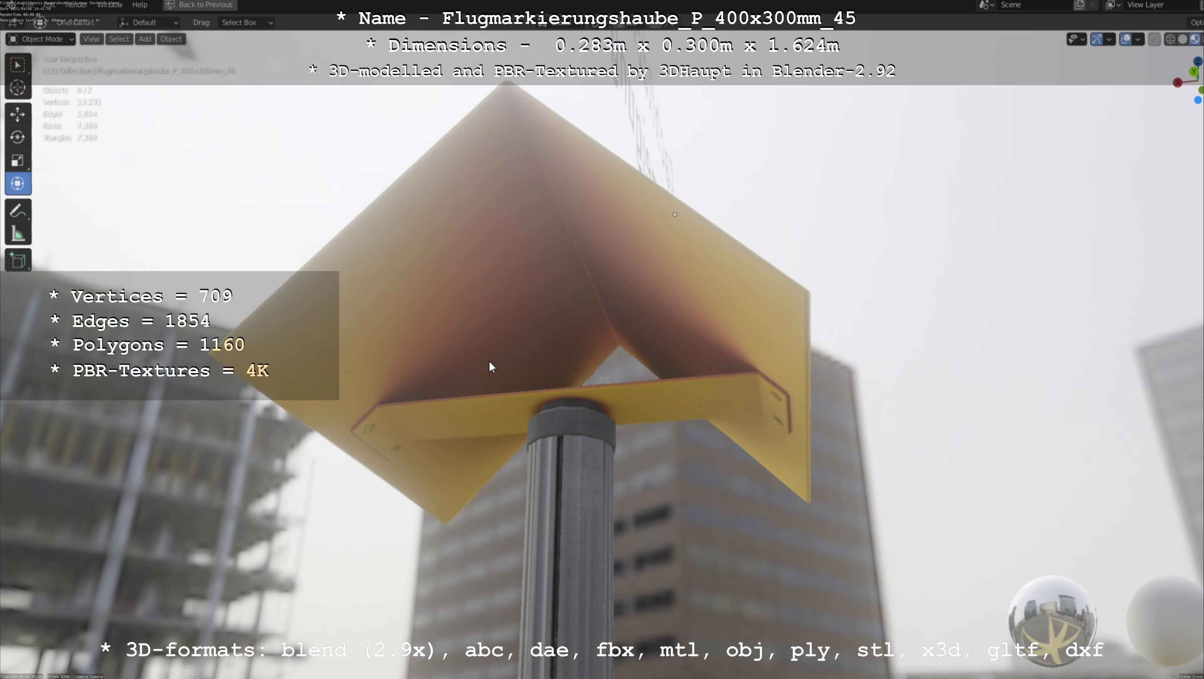 Flugmarkierungshaube mit Aluminiumpfosten 400x300mm 45 Low-poly 3D model_29