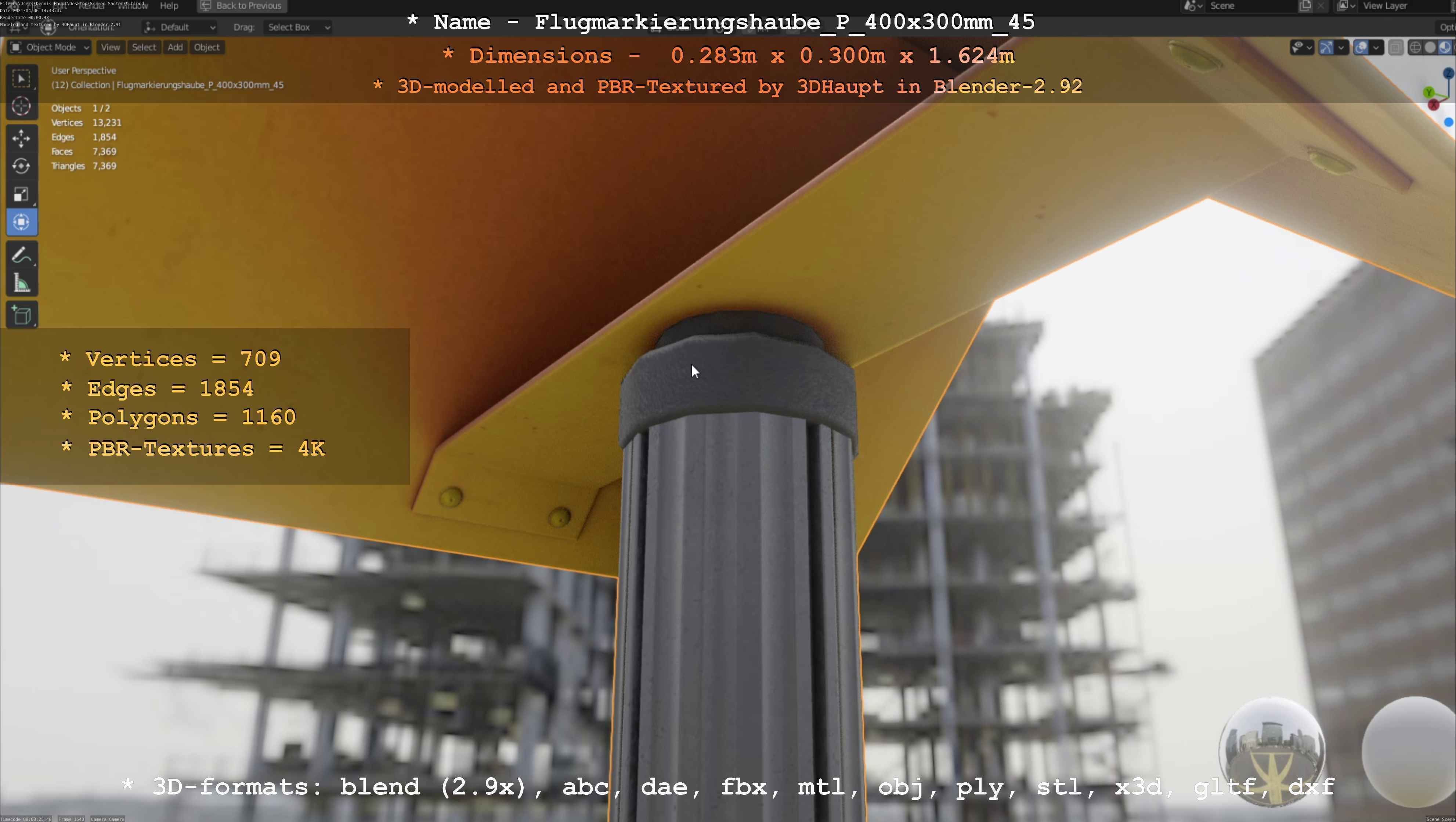 Flugmarkierungshaube mit Aluminiumpfosten 400x300mm 45 Low-poly 3D model_19