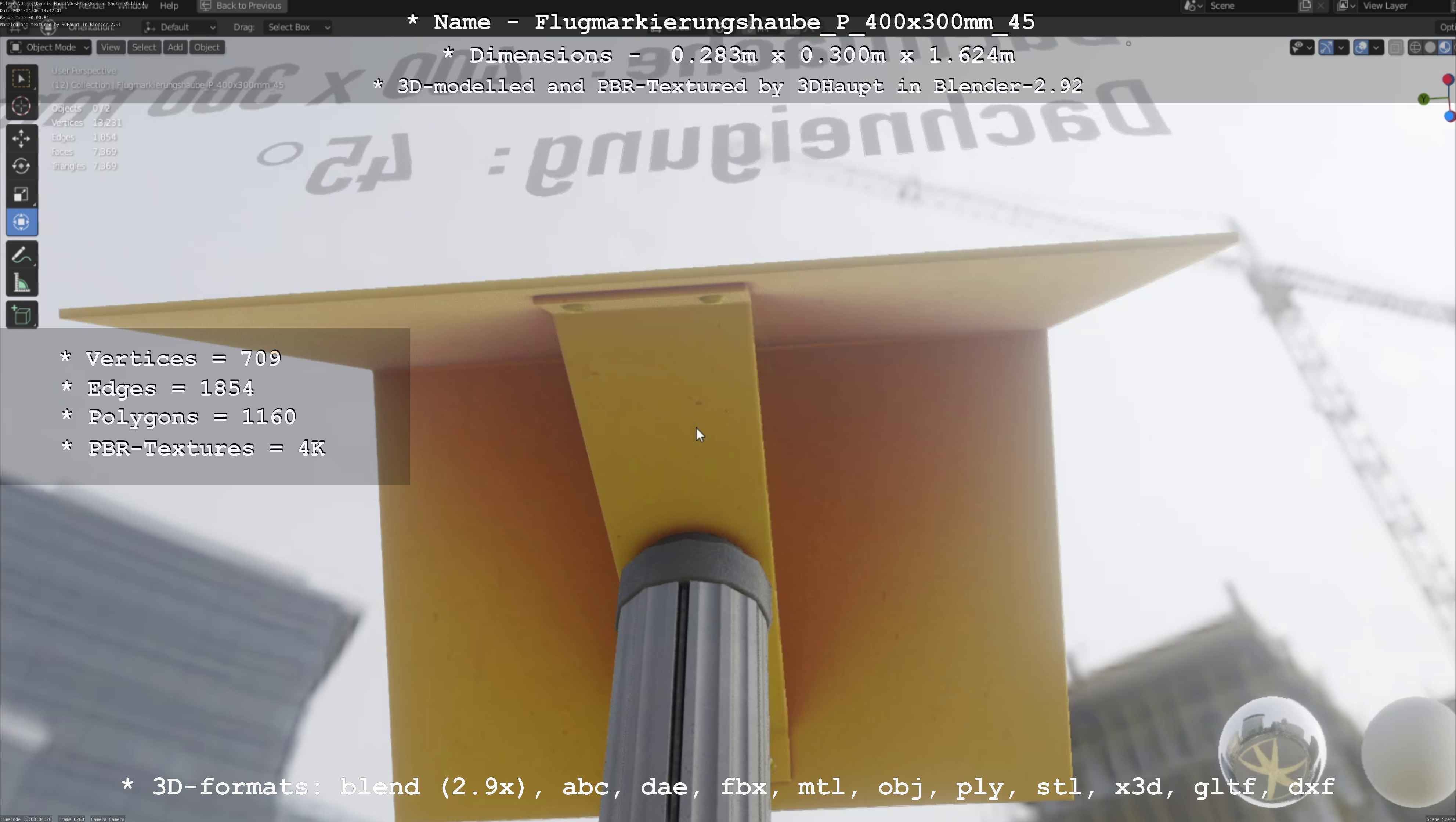 Flugmarkierungshaube mit Aluminiumpfosten 400x300mm 45 Low-poly 3D model_31