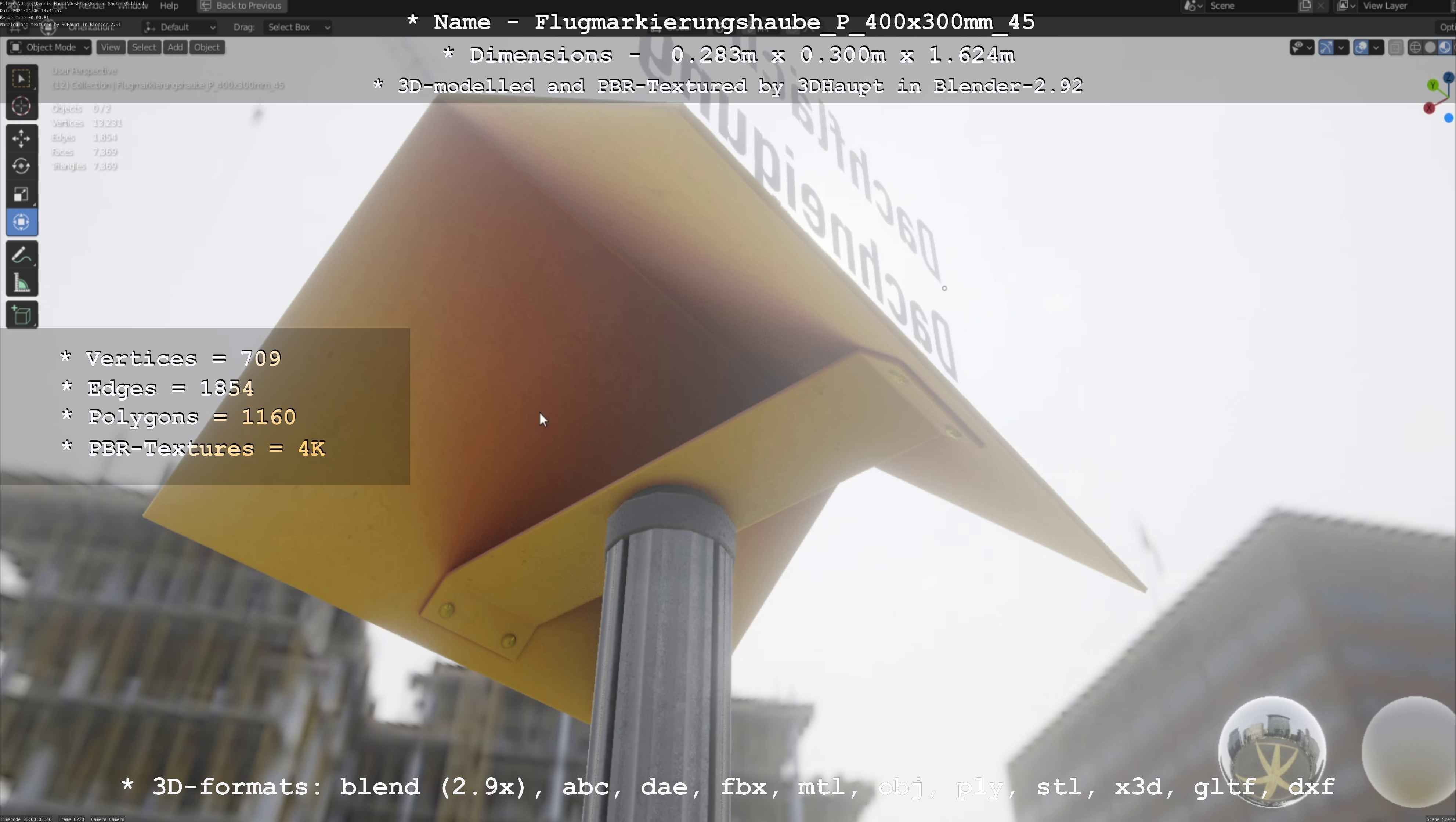 Flugmarkierungshaube mit Aluminiumpfosten 400x300mm 45 Low-poly 3D model_75