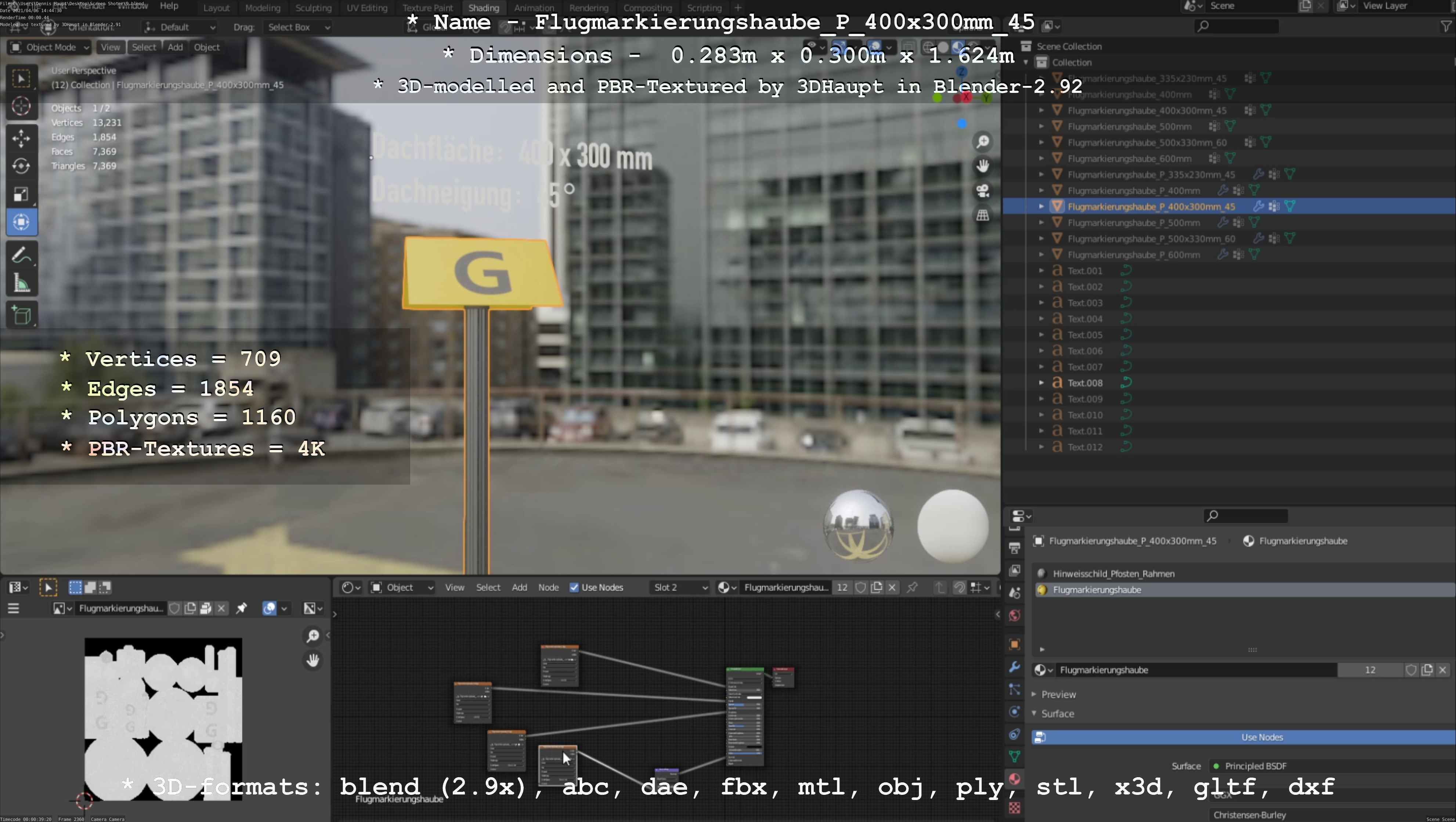 Flugmarkierungshaube mit Aluminiumpfosten 400x300mm 45 Low-poly 3D model_22