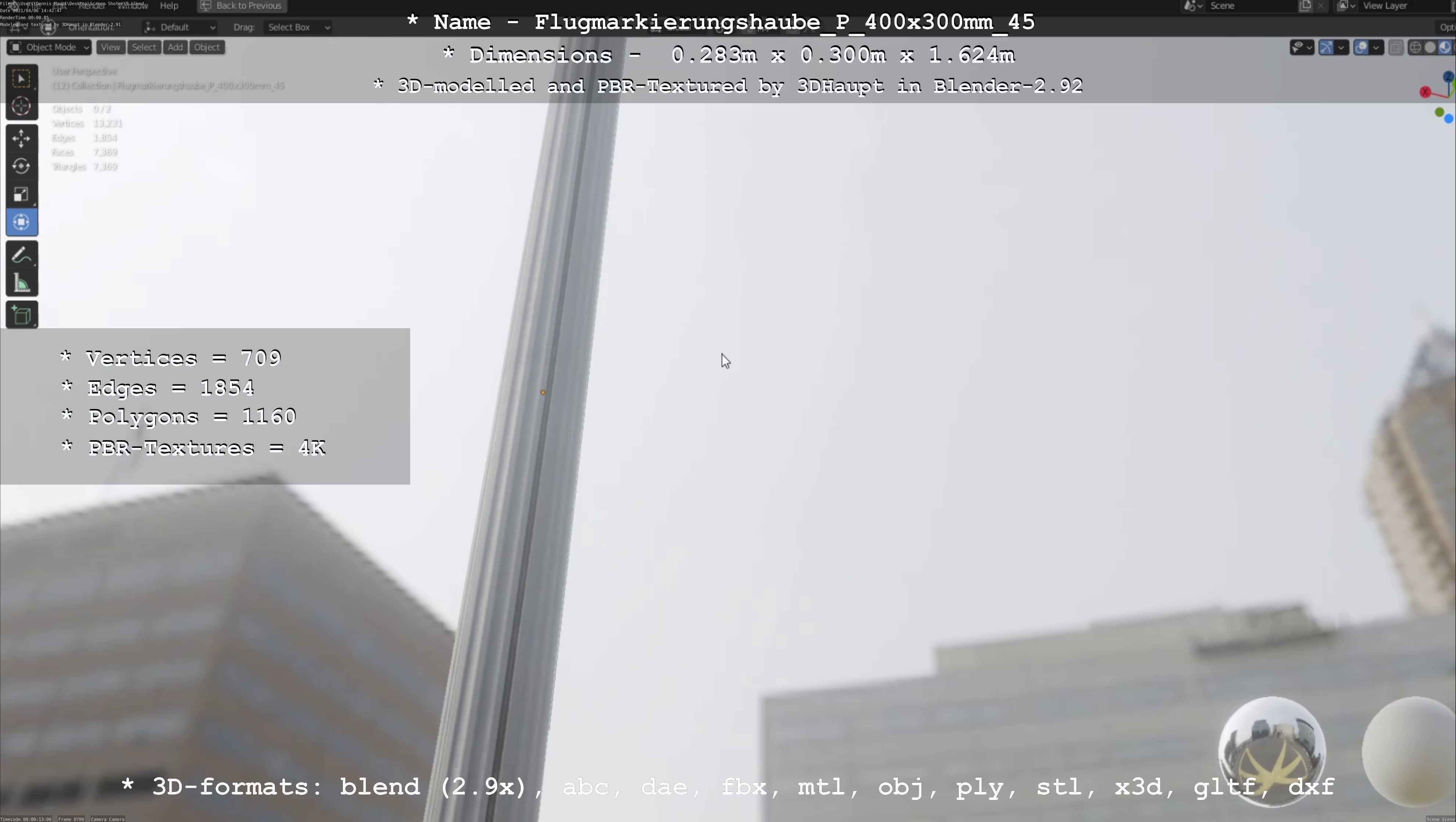 Flugmarkierungshaube mit Aluminiumpfosten 400x300mm 45 Low-poly 3D model_114