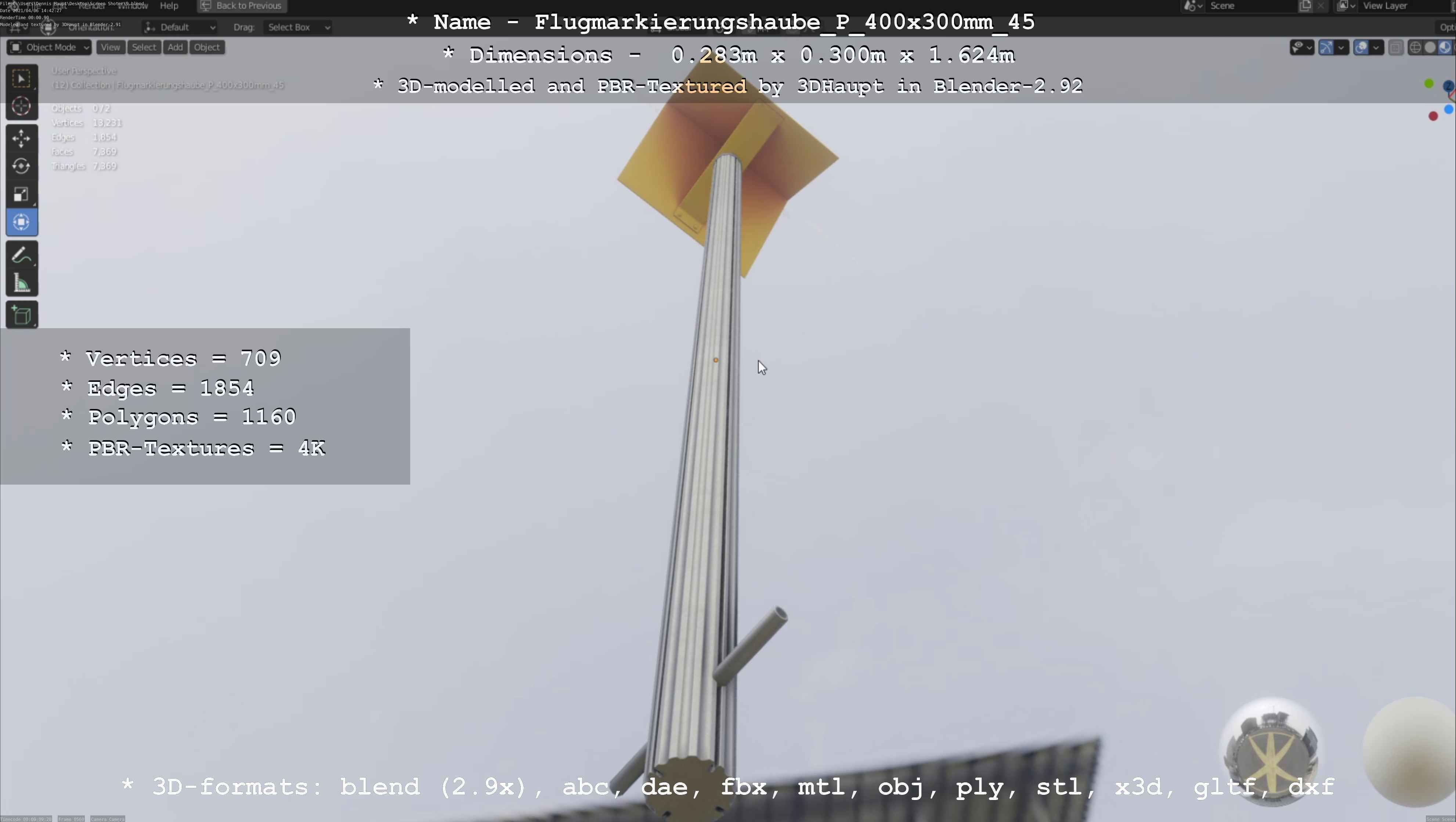 Flugmarkierungshaube mit Aluminiumpfosten 400x300mm 45 Low-poly 3D model_96