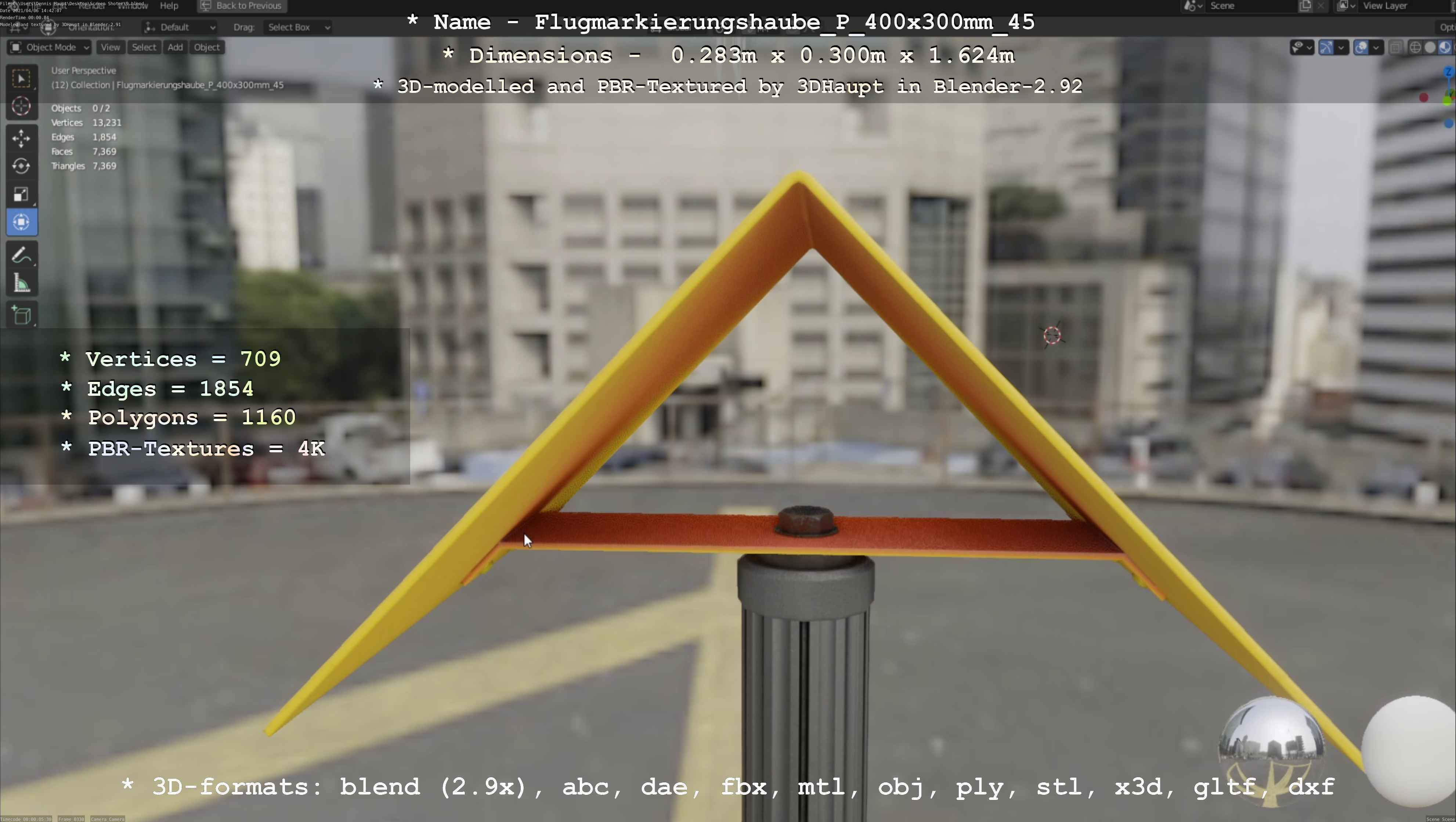 Flugmarkierungshaube mit Aluminiumpfosten 400x300mm 45 Low-poly 3D model_3