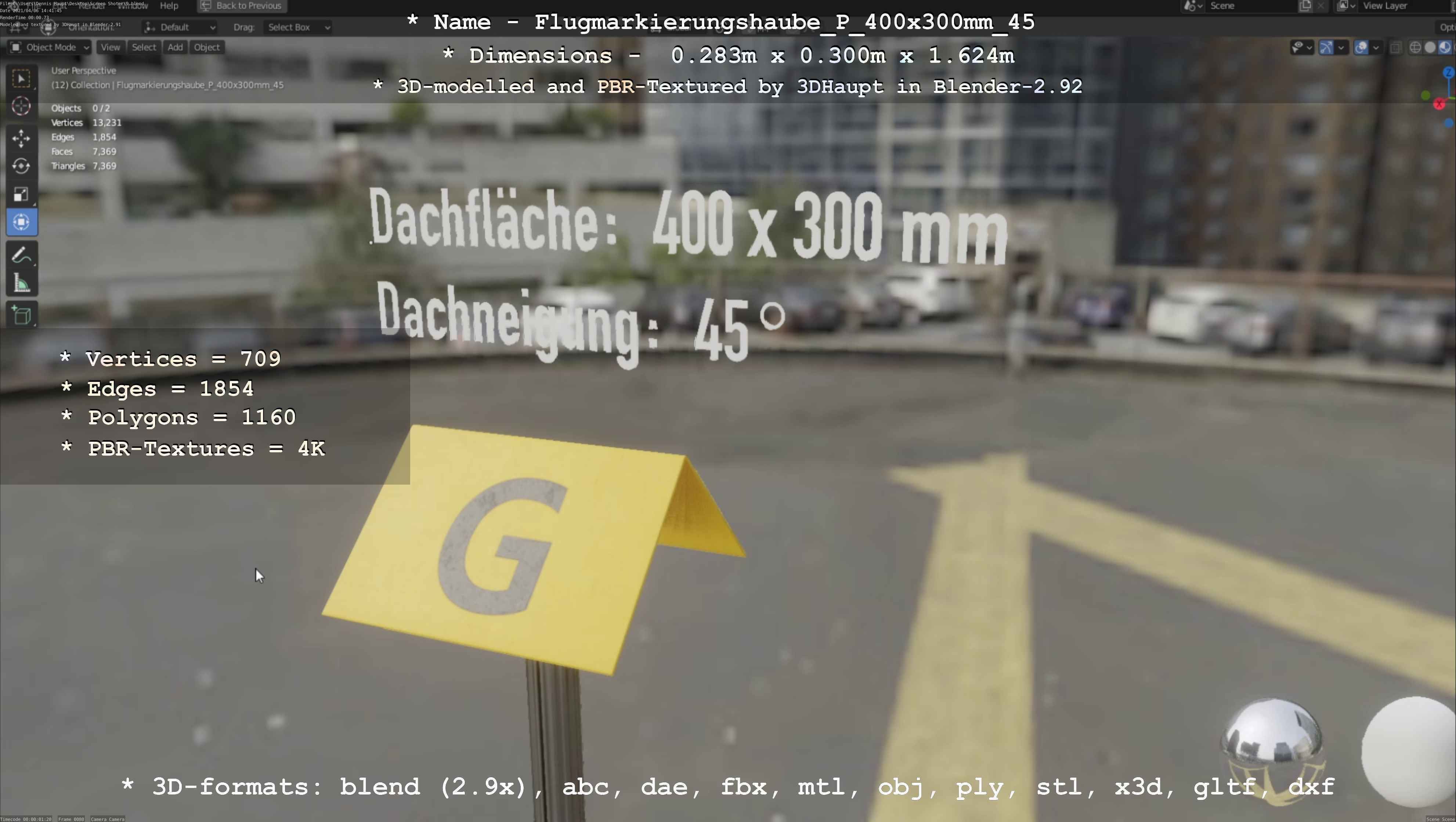 Flugmarkierungshaube mit Aluminiumpfosten 400x300mm 45 Low-poly 3D model_26