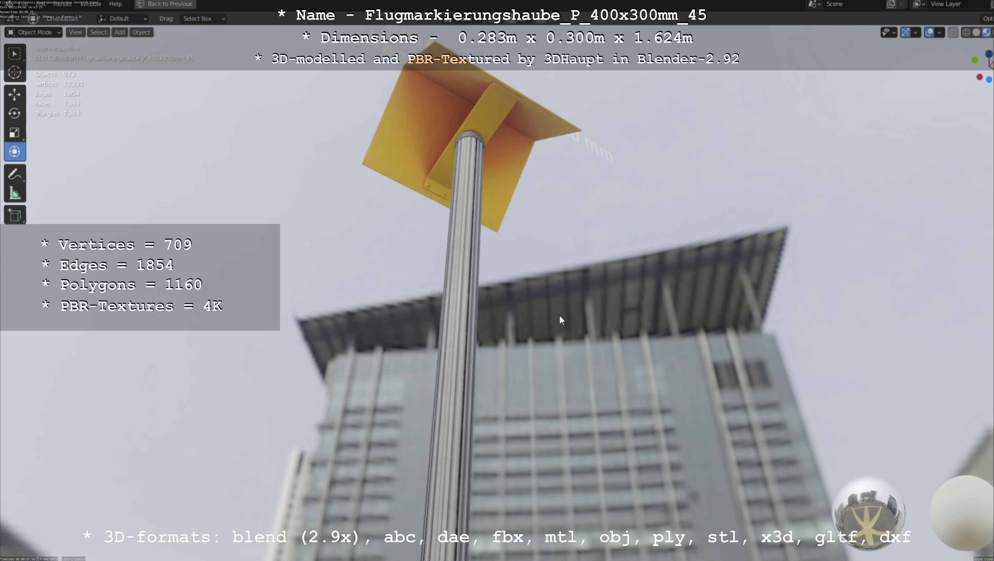 Flugmarkierungshaube mit Aluminiumpfosten 400x300mm 45 Low-poly 3D model_91