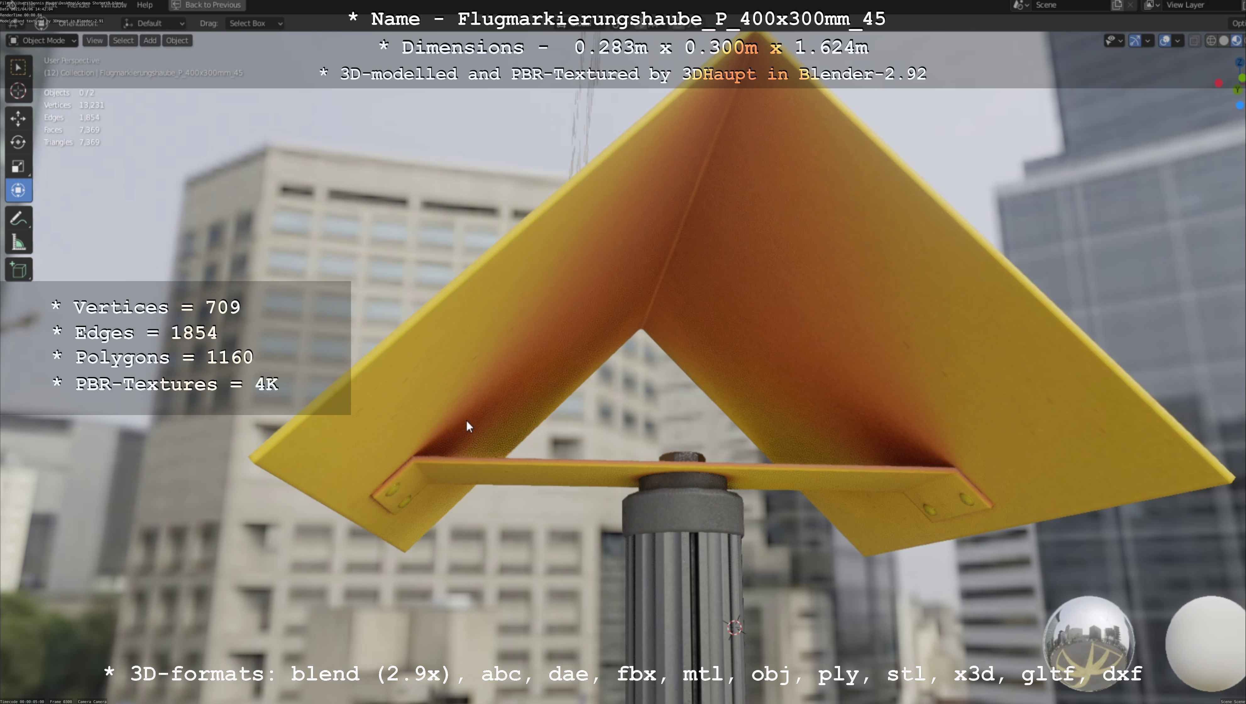 Flugmarkierungshaube mit Aluminiumpfosten 400x300mm 45 Low-poly 3D model_81